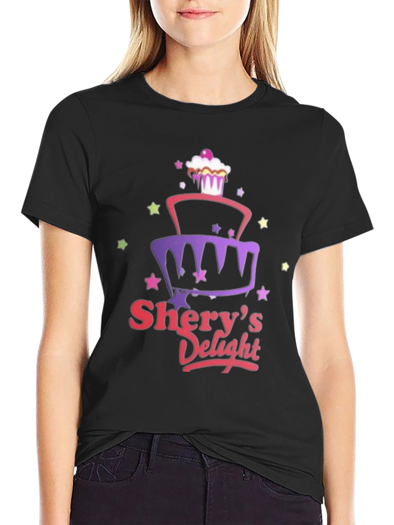 Sherys Delight Cake Graphic Black T-Shirt