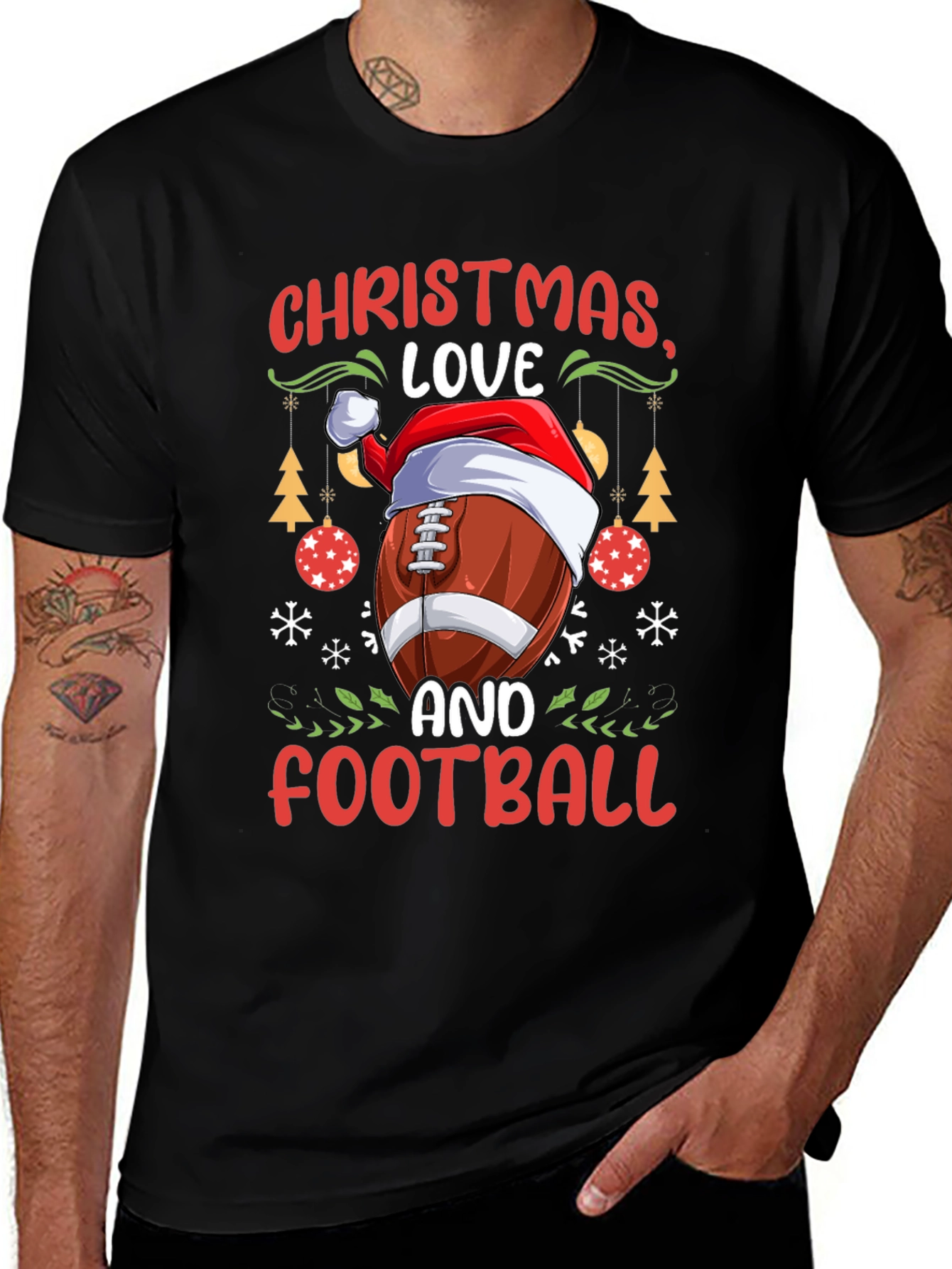 Christmas Love and Football Graphic T-Shirt