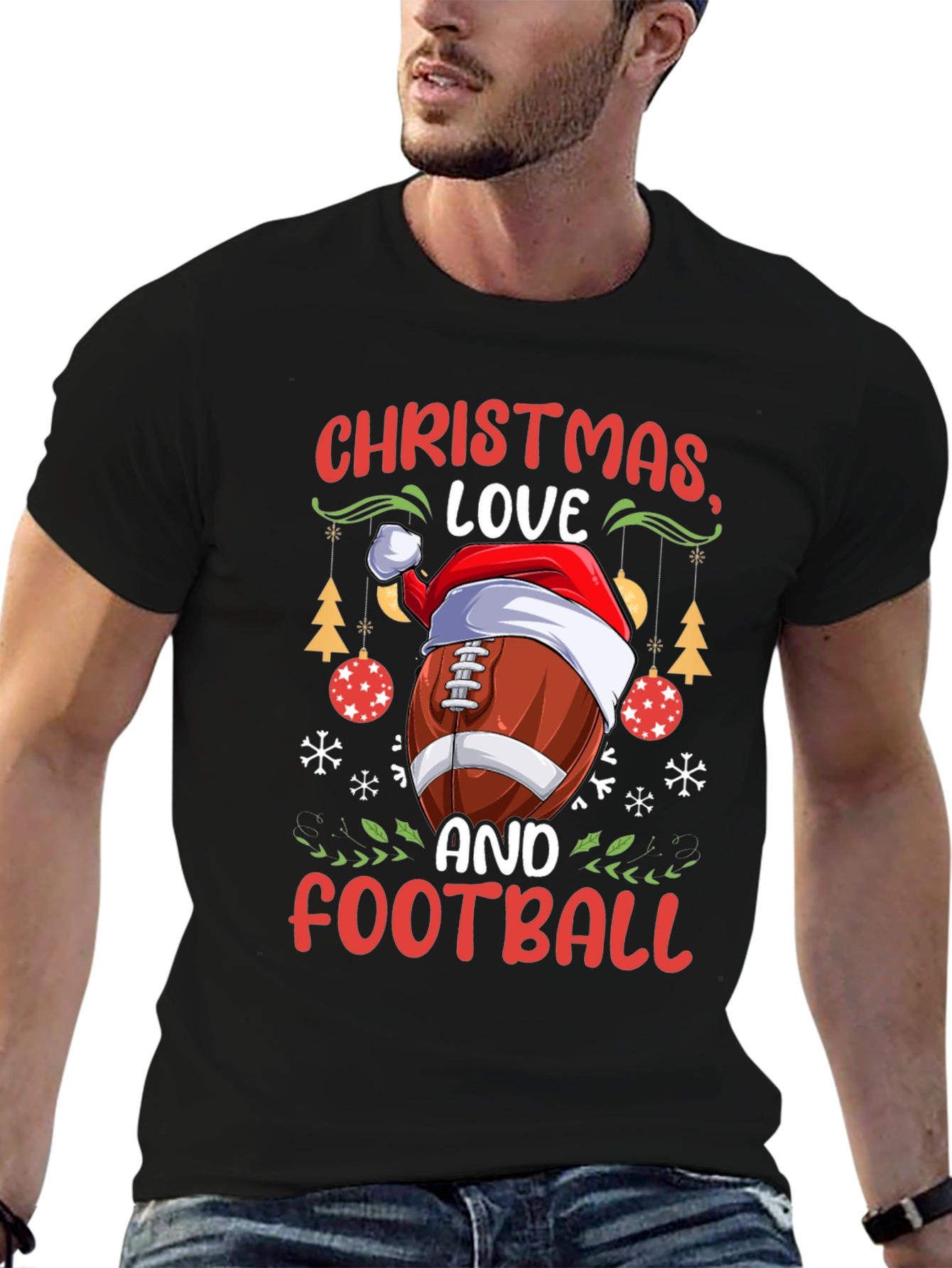 Christmas Love and Football Graphic T-Shirt