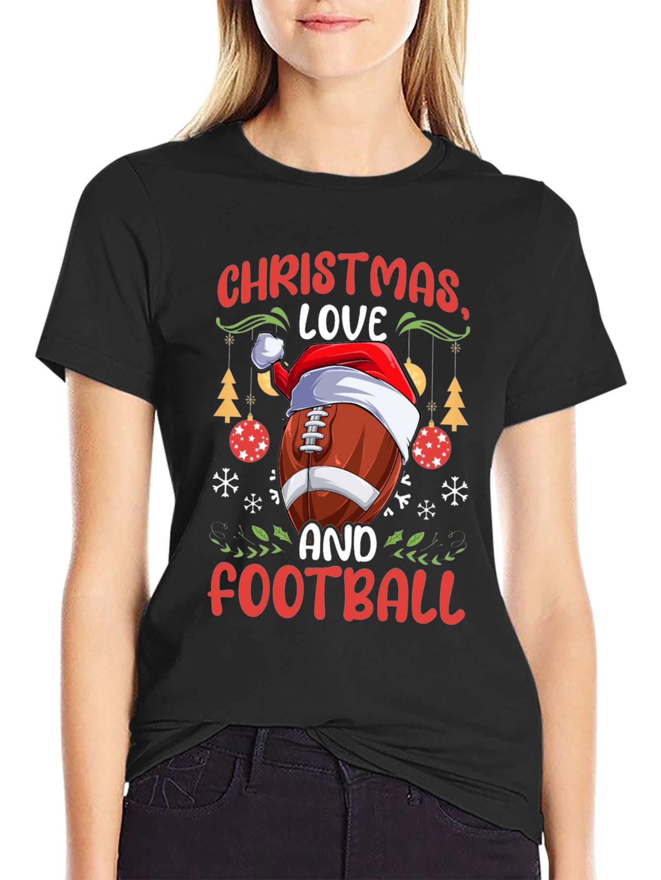 Christmas Love and Football Graphic T-Shirt