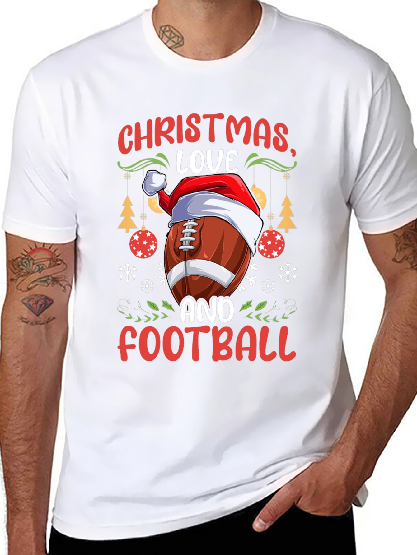 Christmas Love and Football Graphic T-Shirt