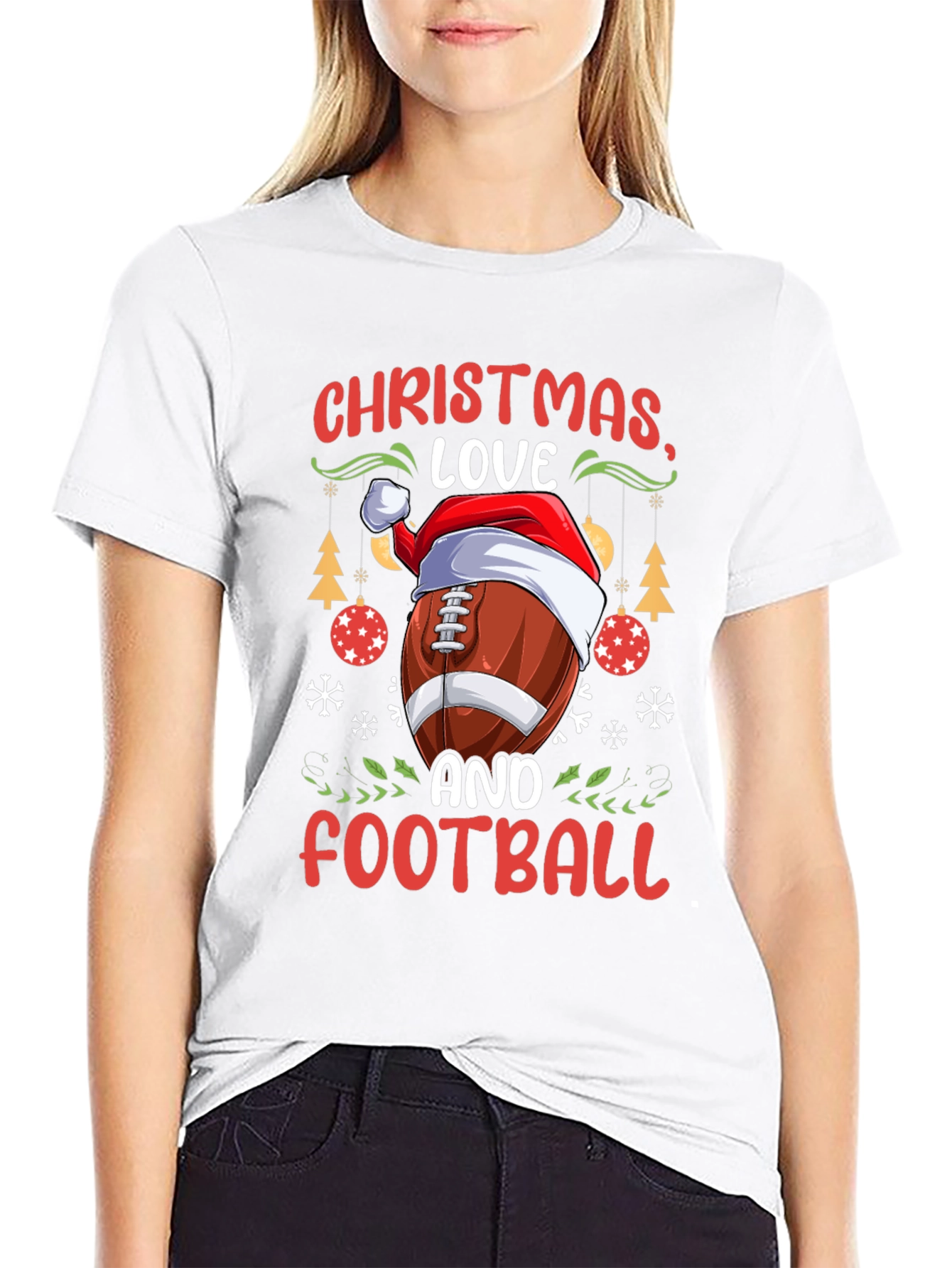 Christmas Love and Football Graphic T-Shirt