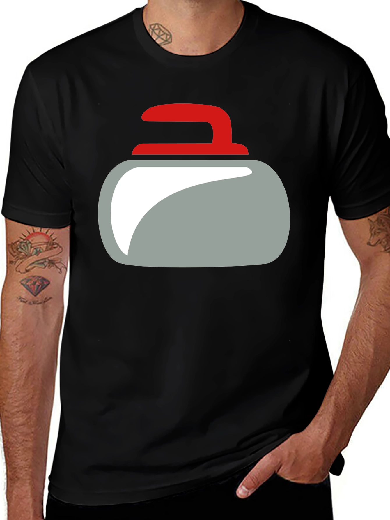 Curling Rock Graphic Tee - Unique Design Soft Cotton