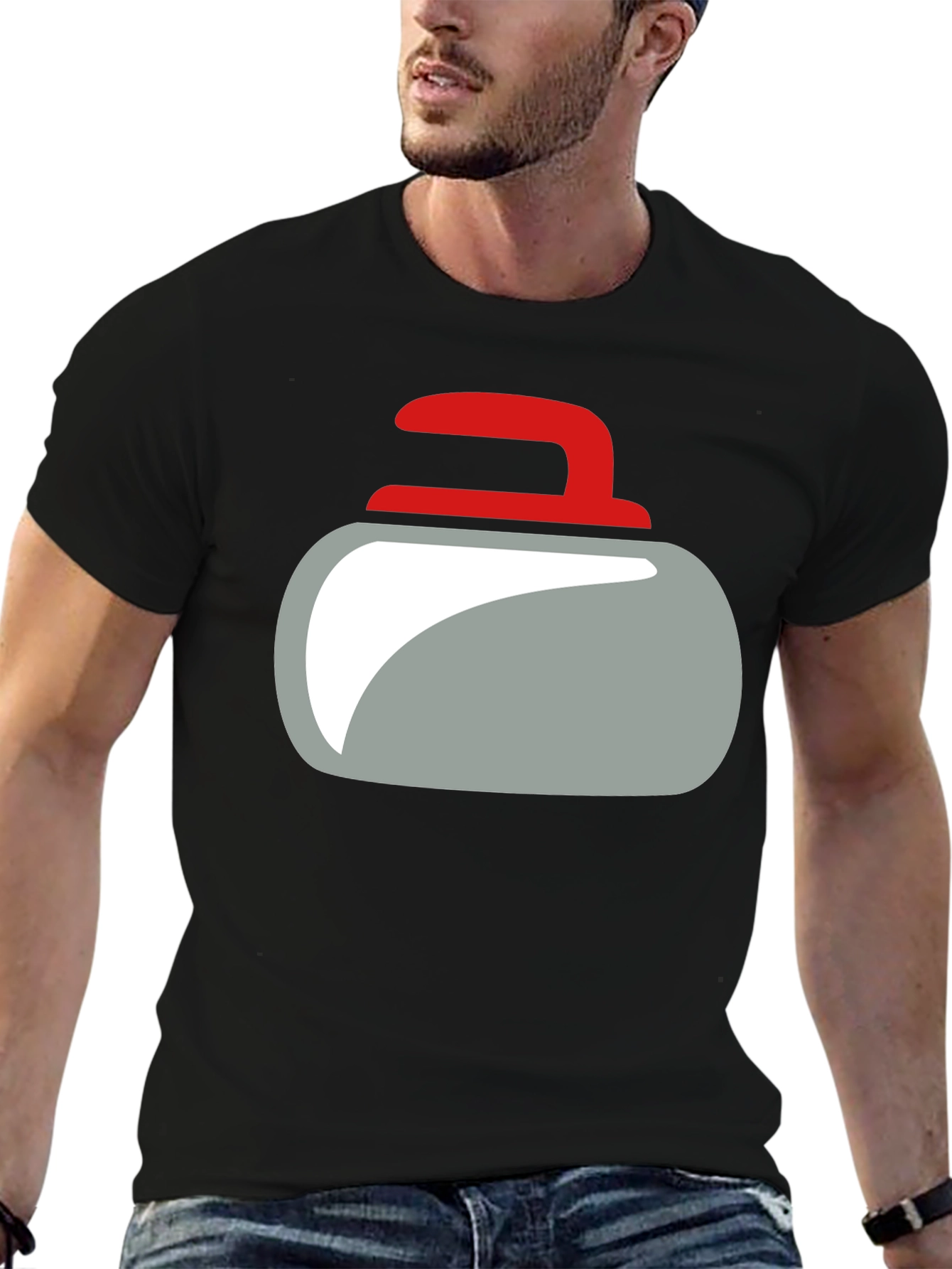 Curling Rock Graphic Tee - Unique Design Soft Cotton
