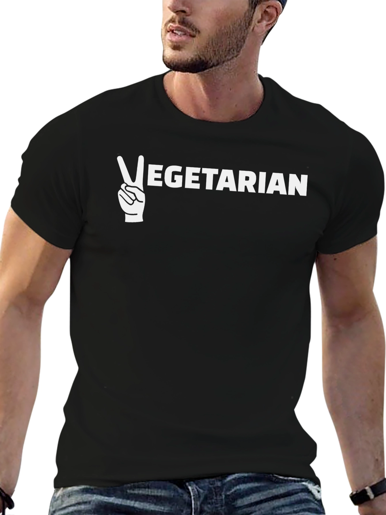 Vegetarian Peace Sign Graphic Tee - Unisex Black T-Shirt