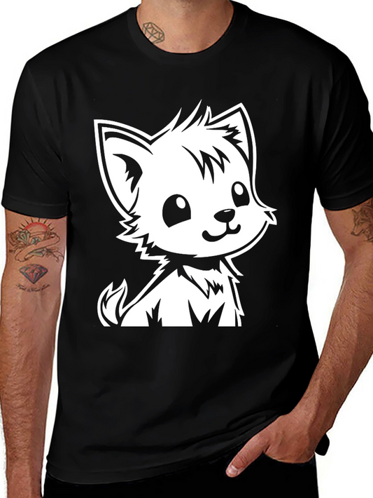 Cute Cartoon Puppy Graphic Tee - Black