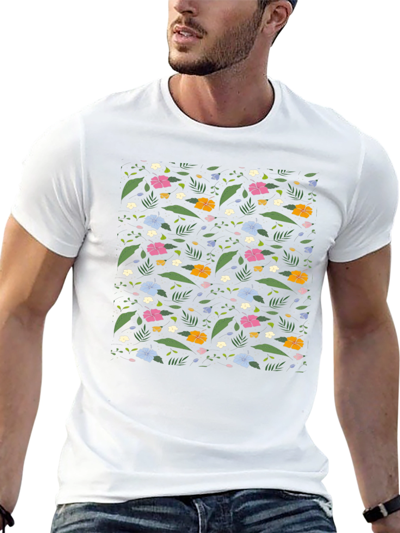 Floral Print Black Tee - Tropical Vibes