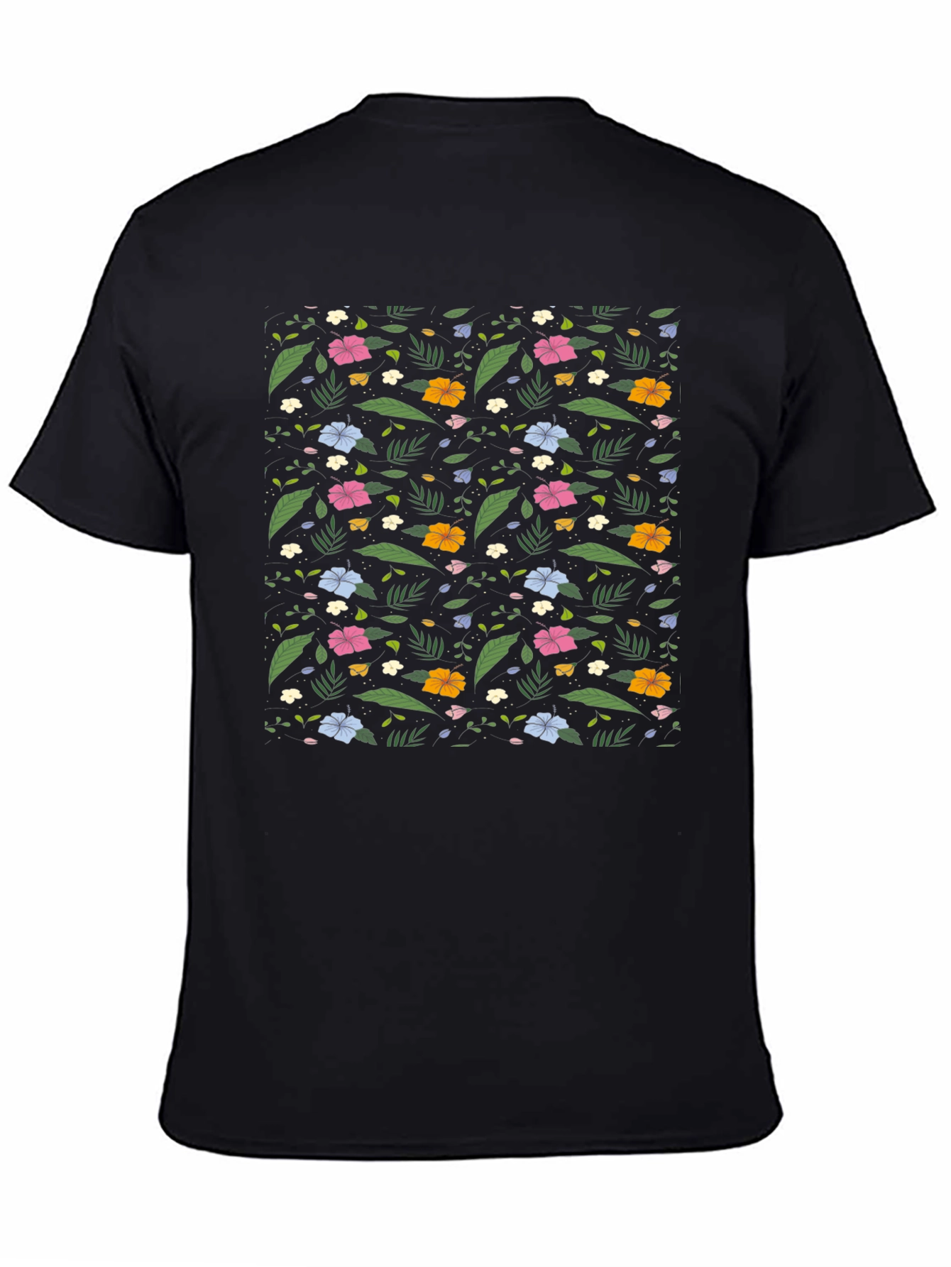 Floral Print Black Tee - Tropical Vibes