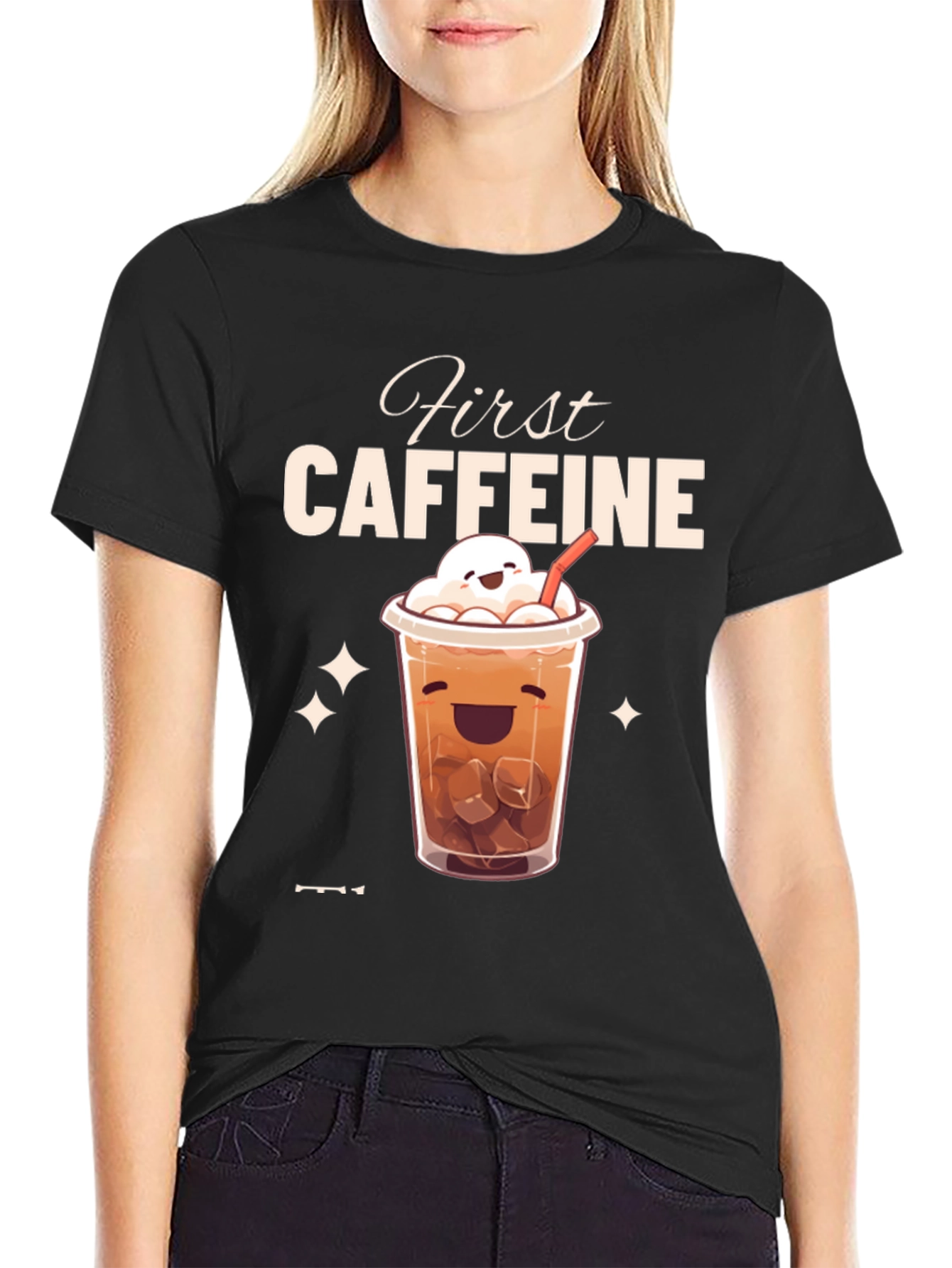 First Caffeine Kawaii Iced Coffee T-Shirt
