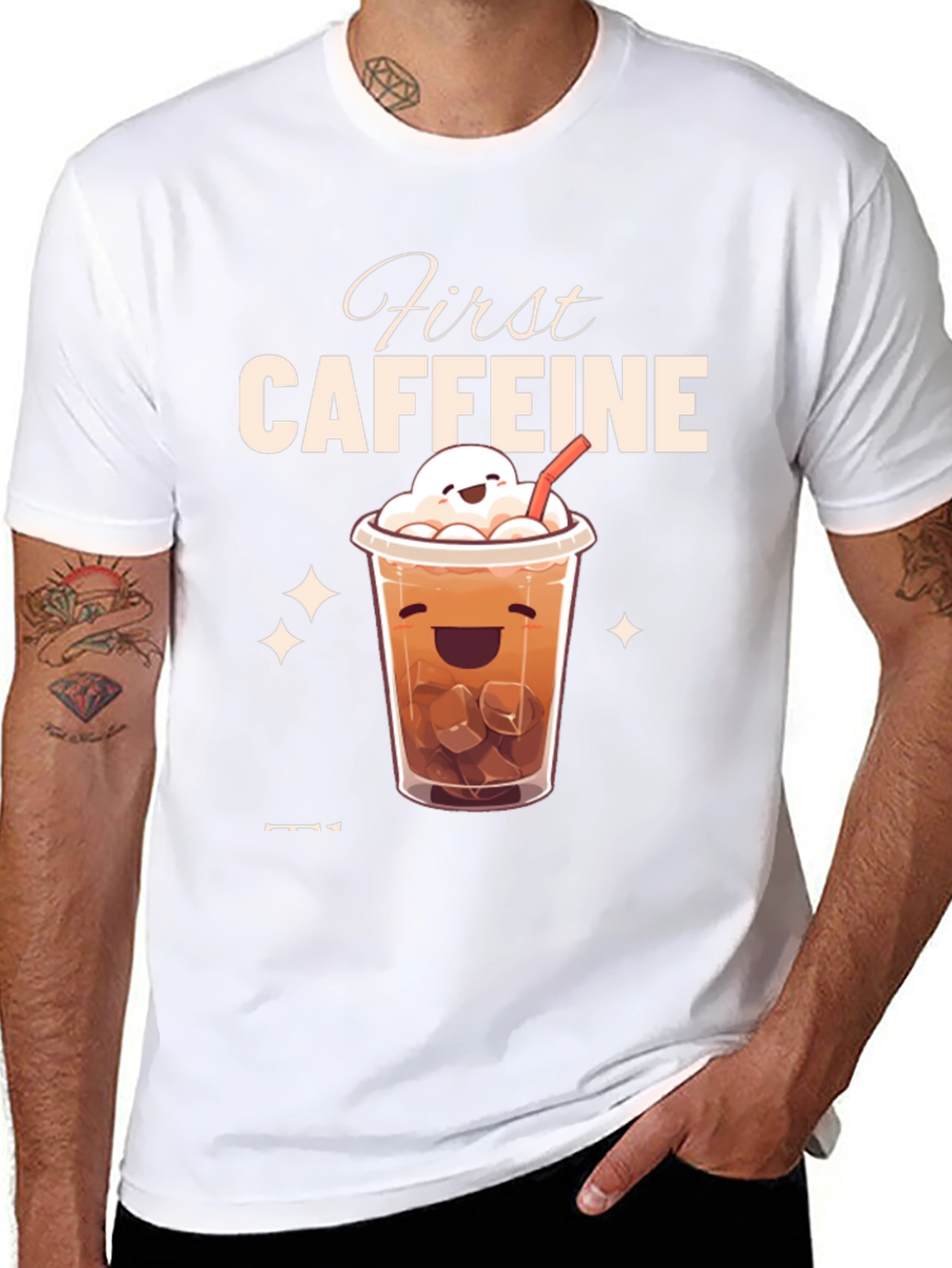 First Caffeine Kawaii Iced Coffee T-Shirt