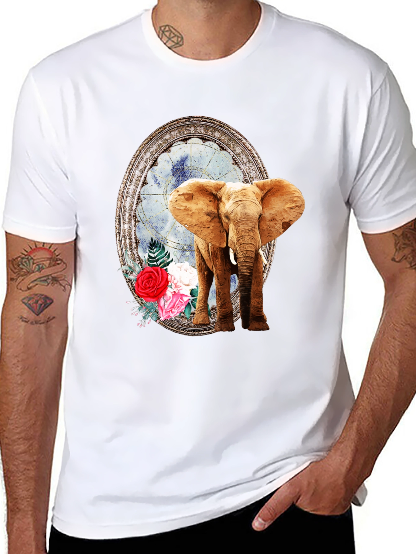 Elephant Floral Frame Graphic T-Shirt