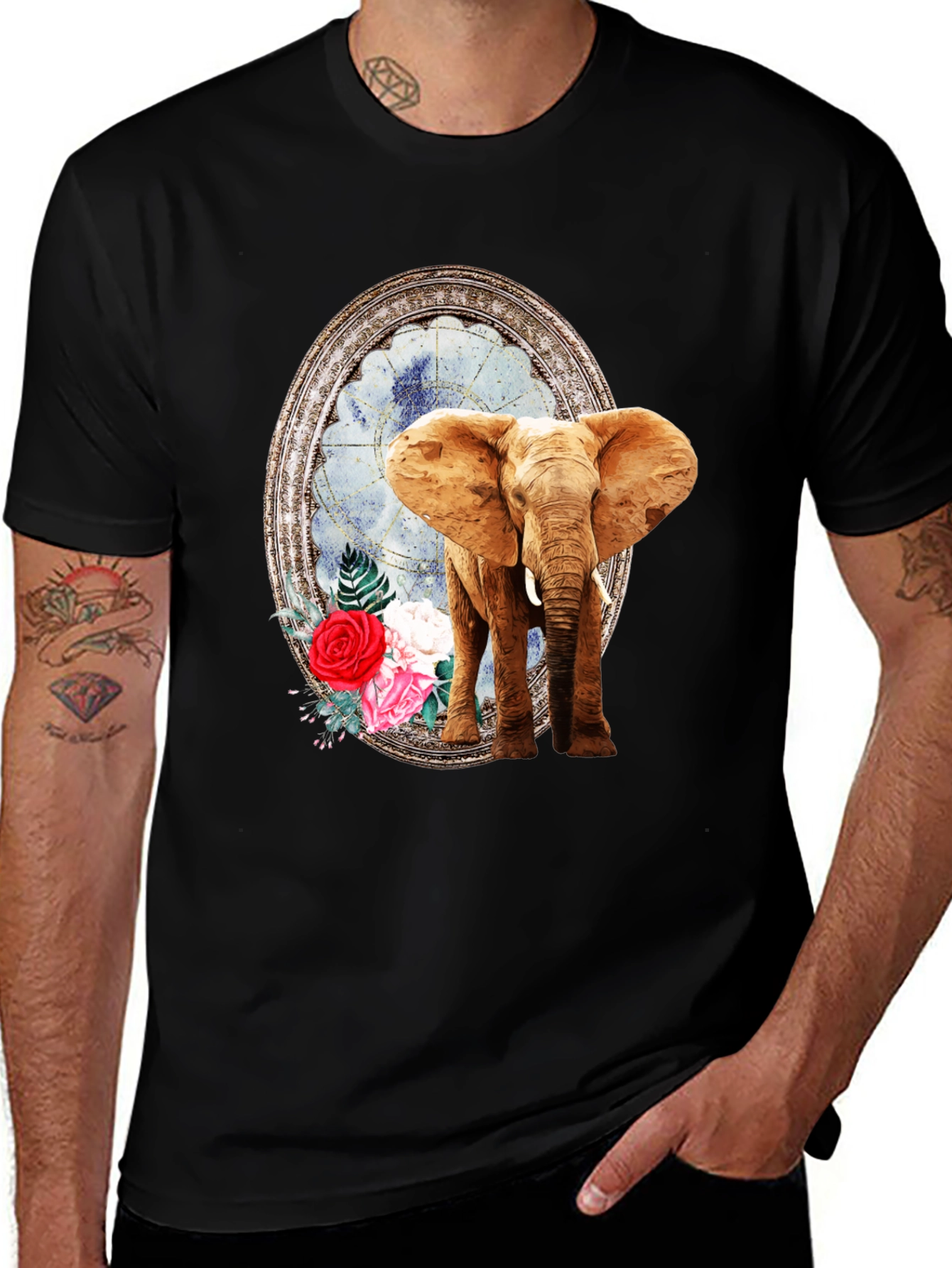Elephant Floral Frame Graphic T-Shirt