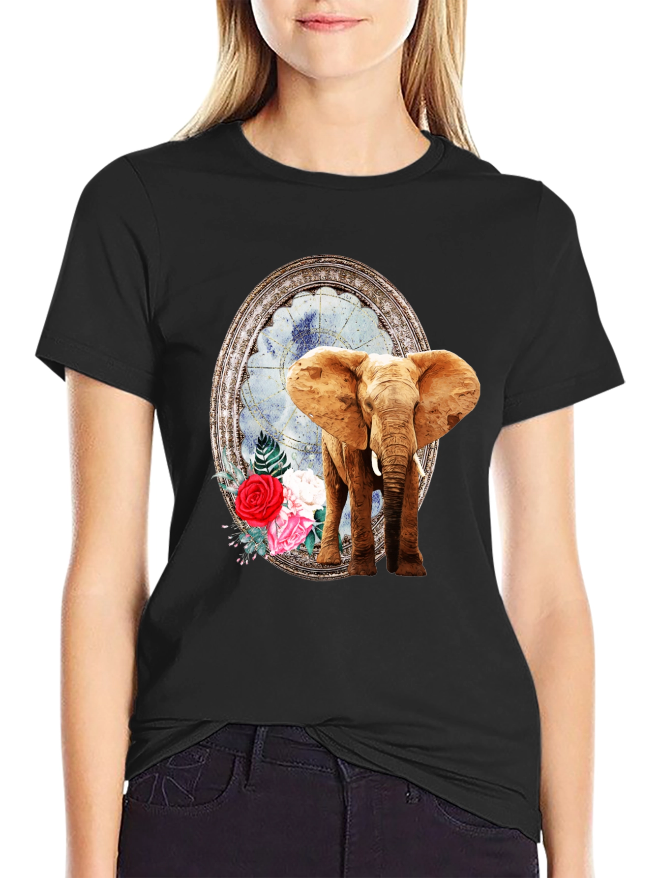 Elephant Floral Frame Graphic T-Shirt
