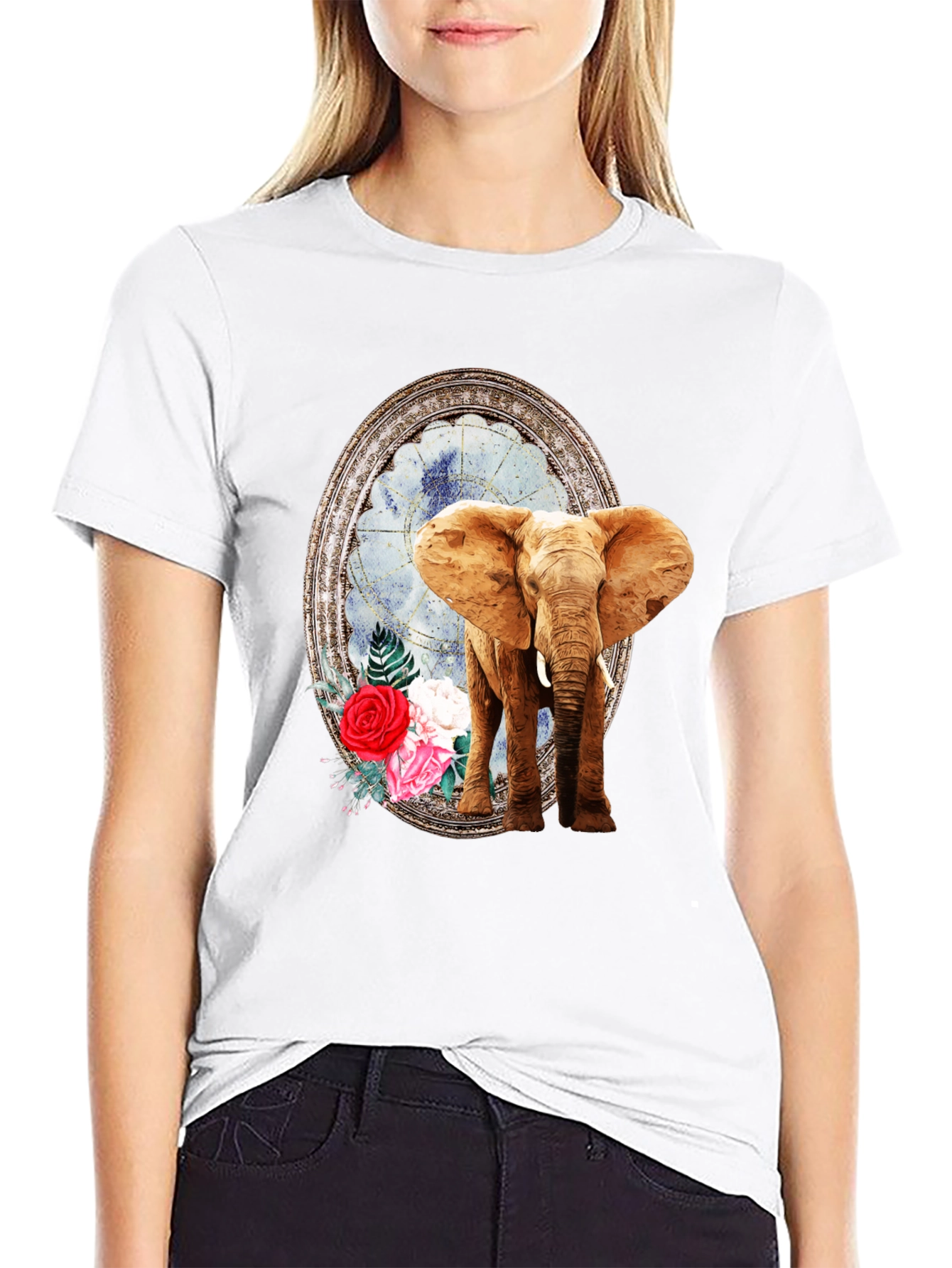 Elephant Floral Frame Graphic T-Shirt