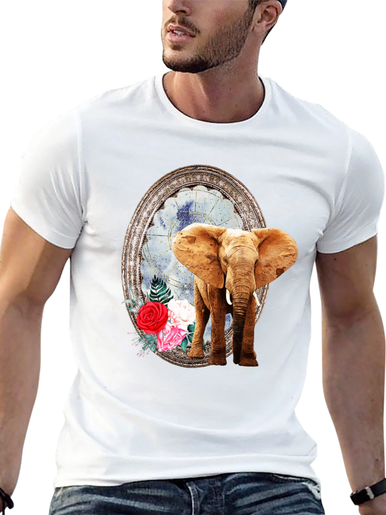 Elephant Floral Frame Graphic T-Shirt
