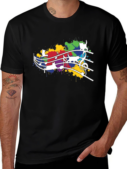Cat Music T-Shirt - Colorful Staff