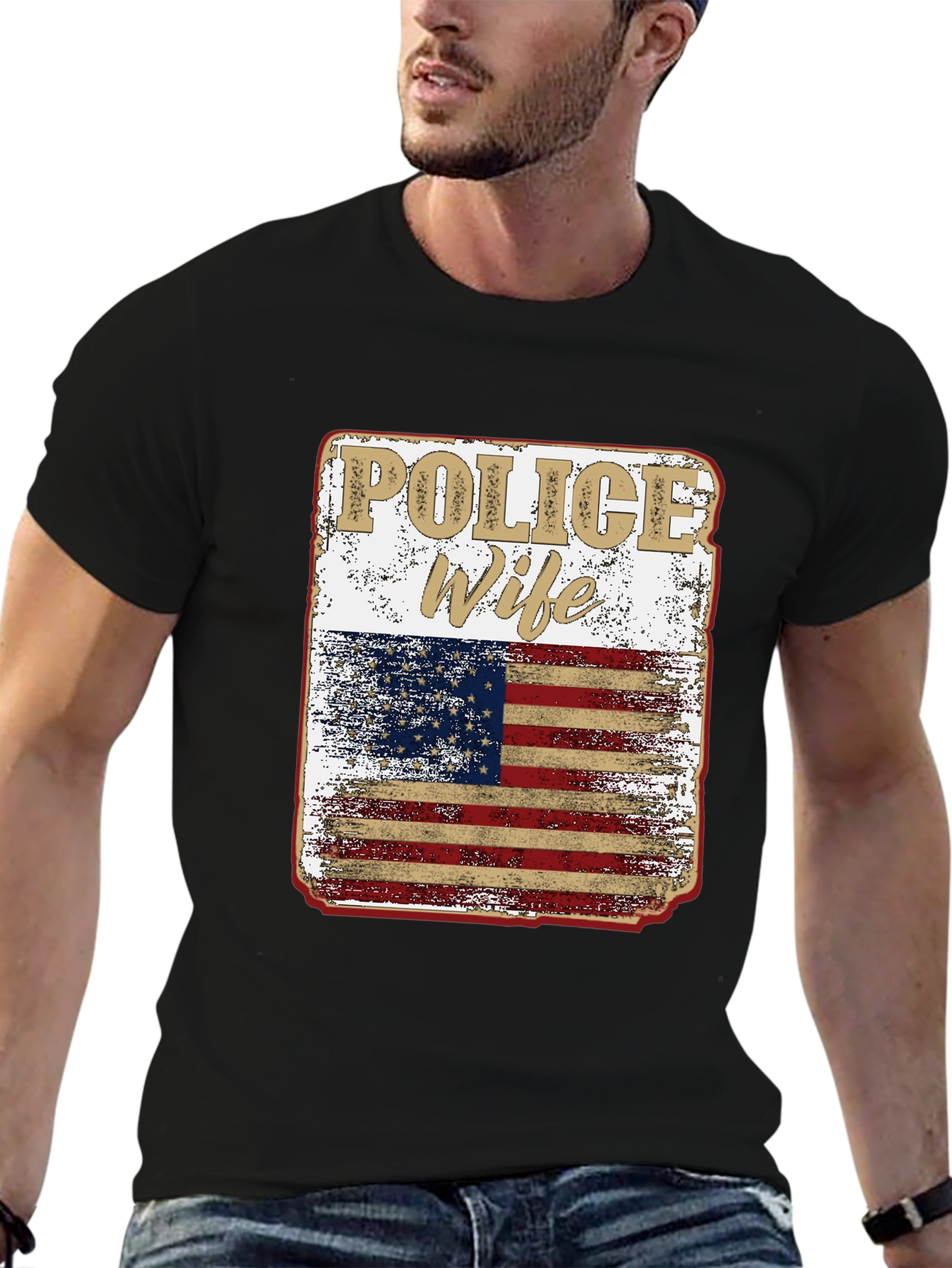 Police Wife American Flag Graphic Tee