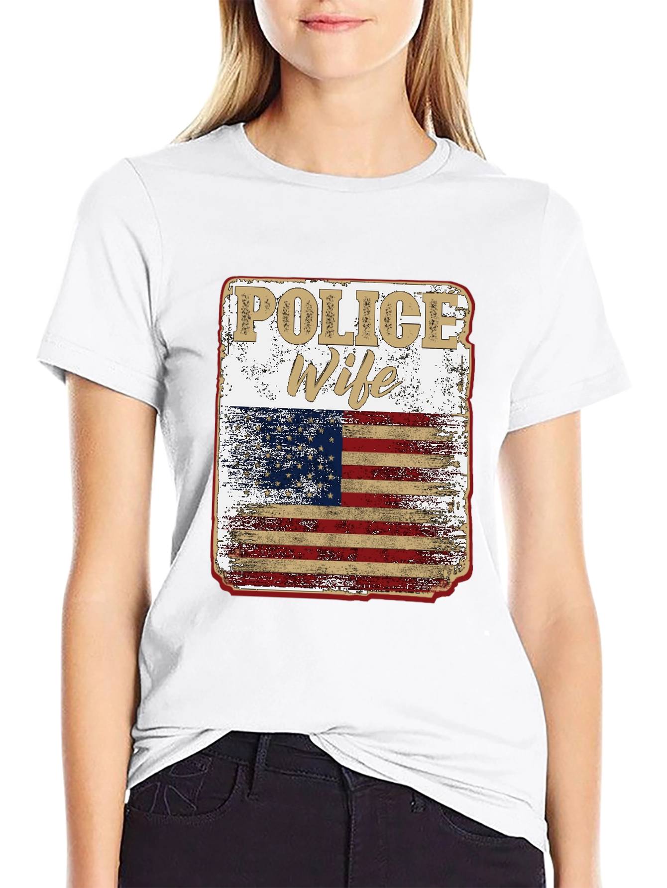 Police Wife American Flag Graphic Tee