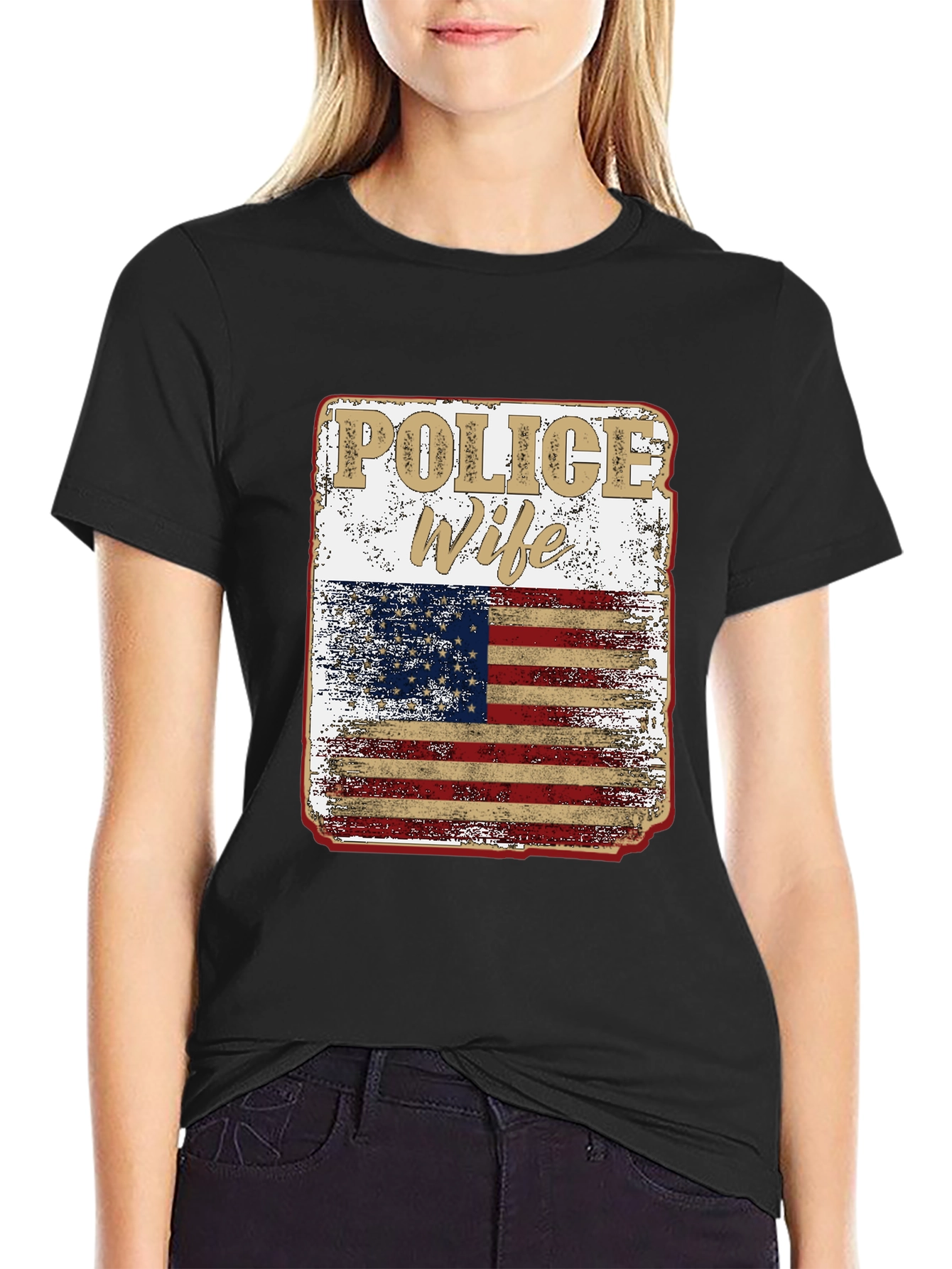 Police Wife American Flag Graphic Tee