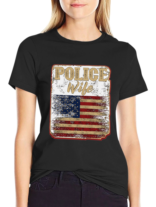 Police Wife American Flag Graphic Tee