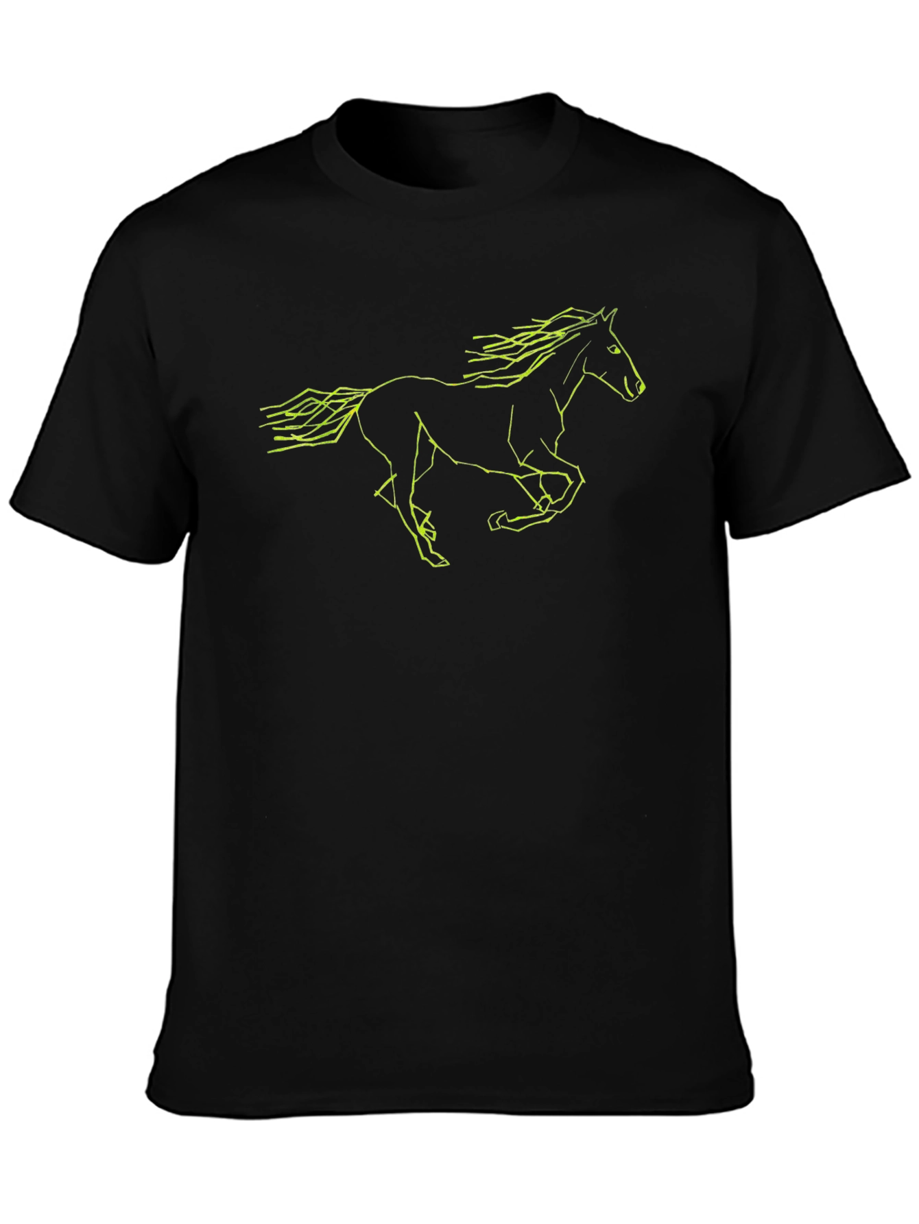Black T-Shirt with Neon Horse Graphic