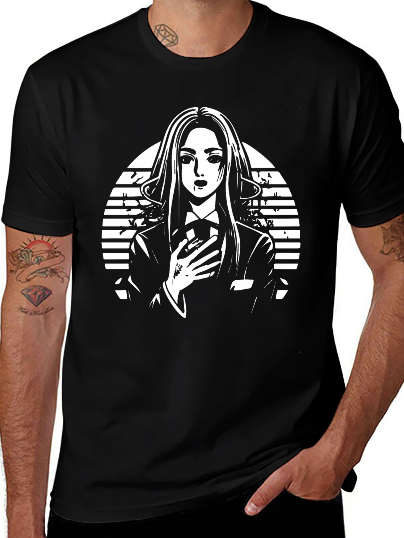 Anime Style Graphic Print Black T-Shirt