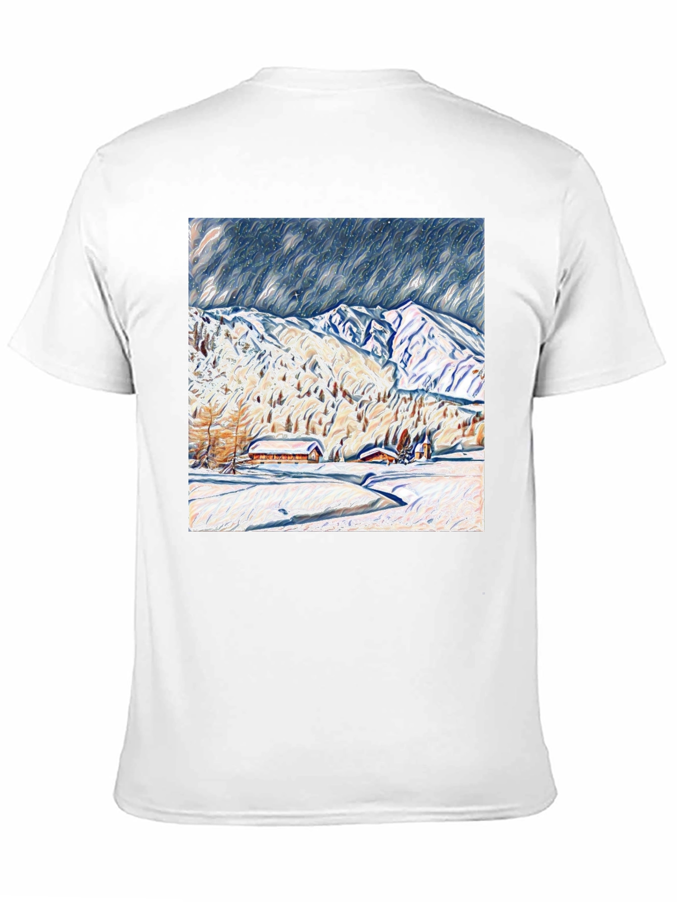 Snowy Mountain Scene Graphic Tee - Black