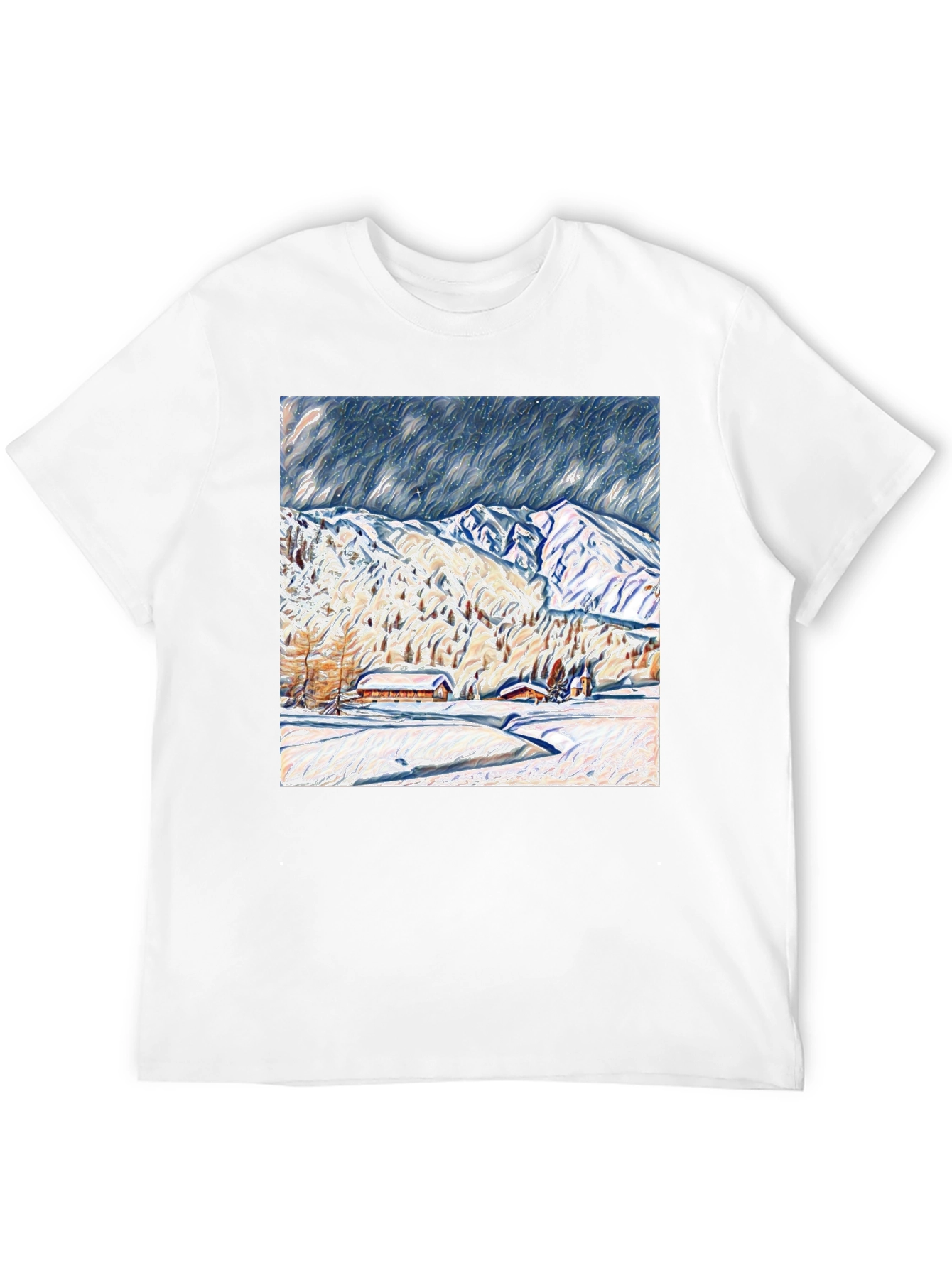 Snowy Mountain Scene Graphic Tee - Black