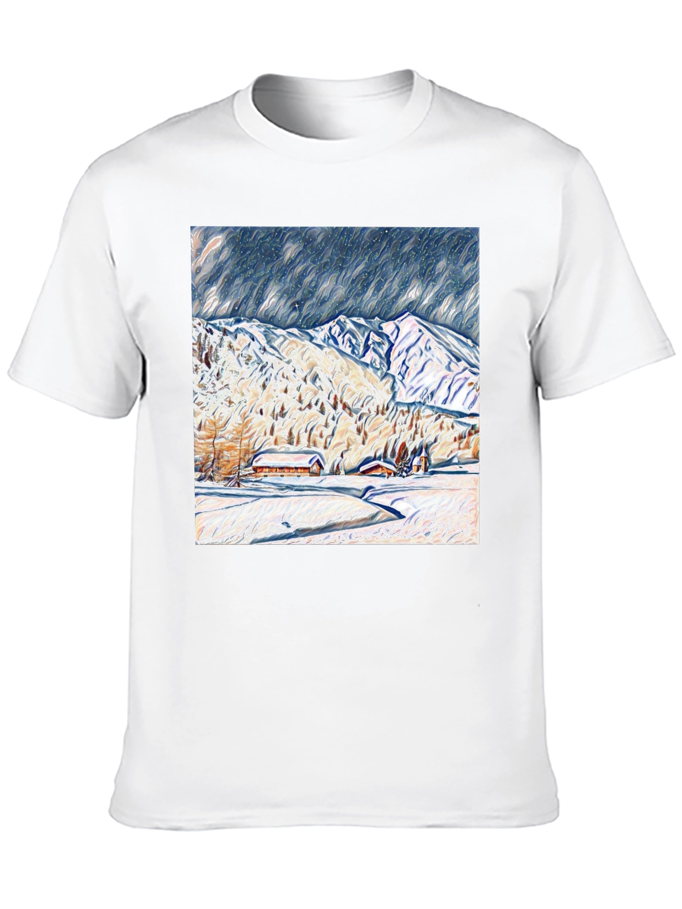 Snowy Mountain Scene Graphic Tee - Black