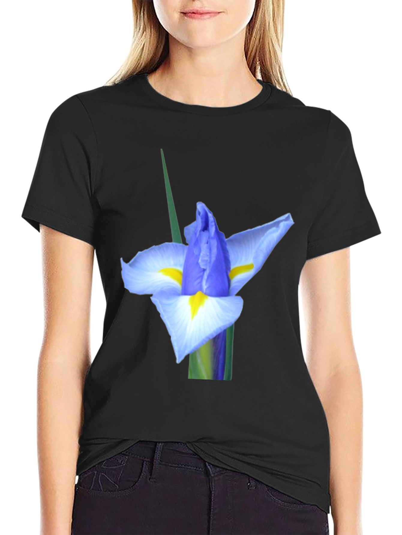 Iris Flower Graphic Tee - Black