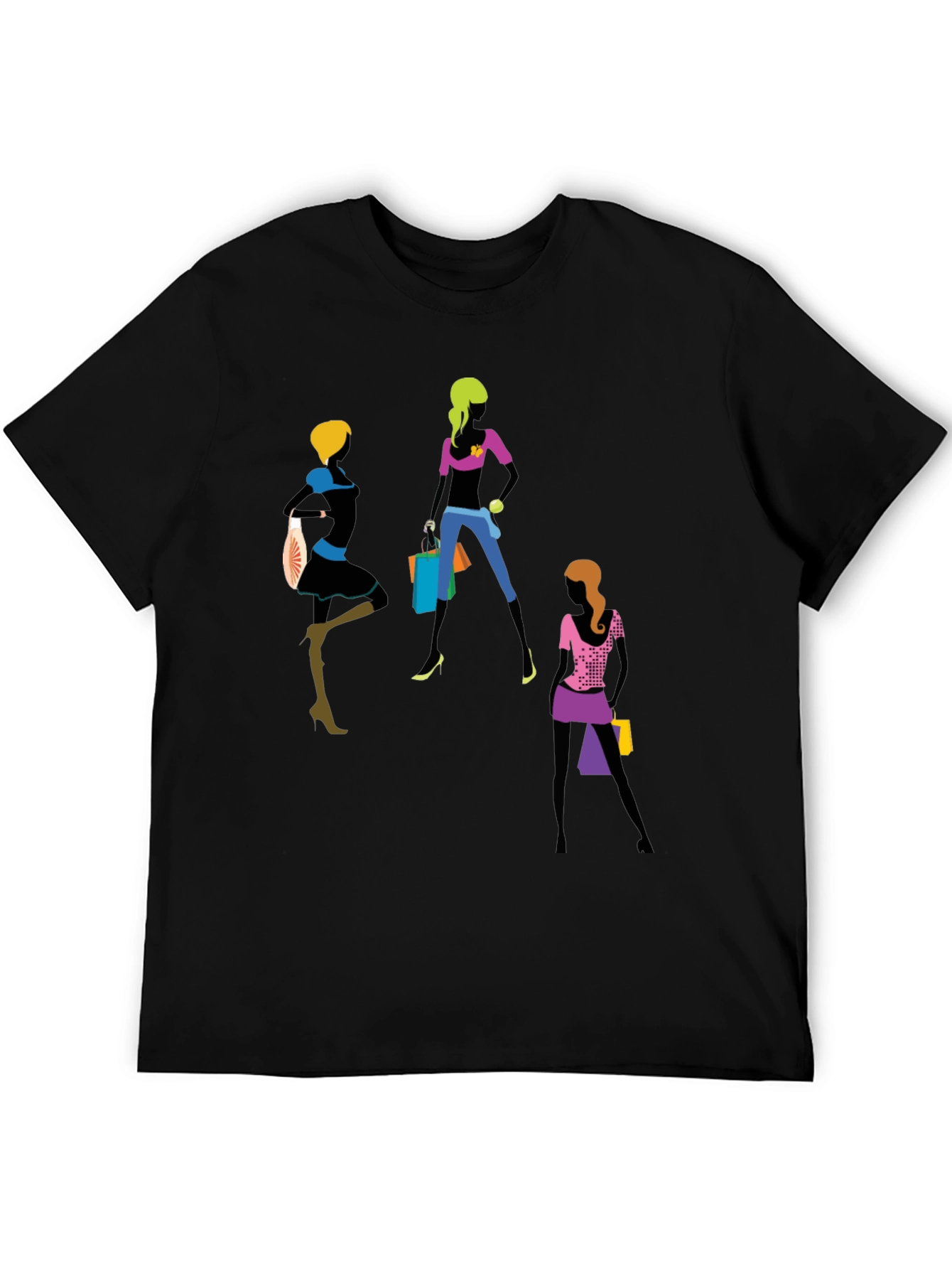 Trendy Women Shopping Graphic T-Shirt - Black