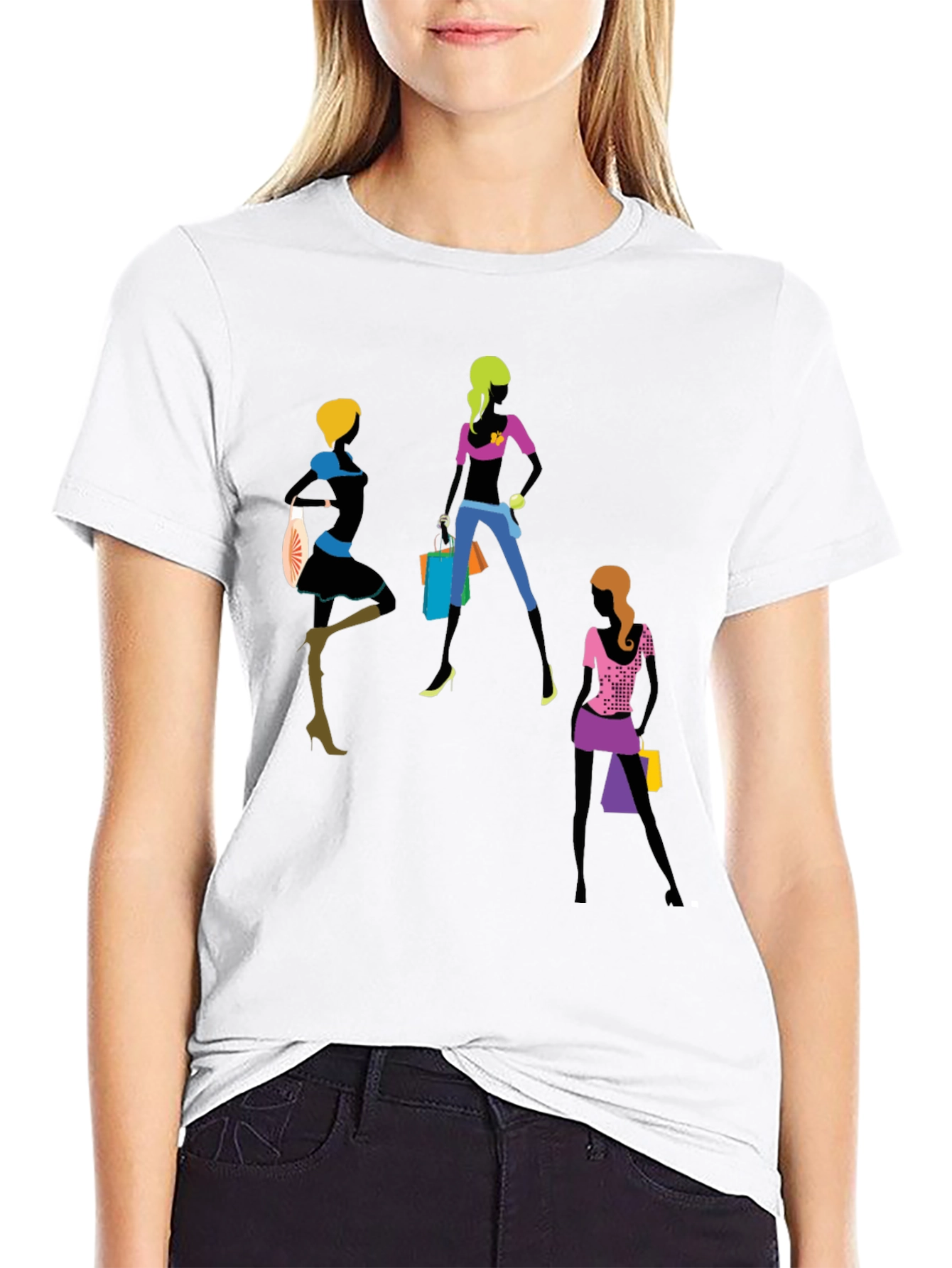 Trendy Women Shopping Graphic T-Shirt - Black