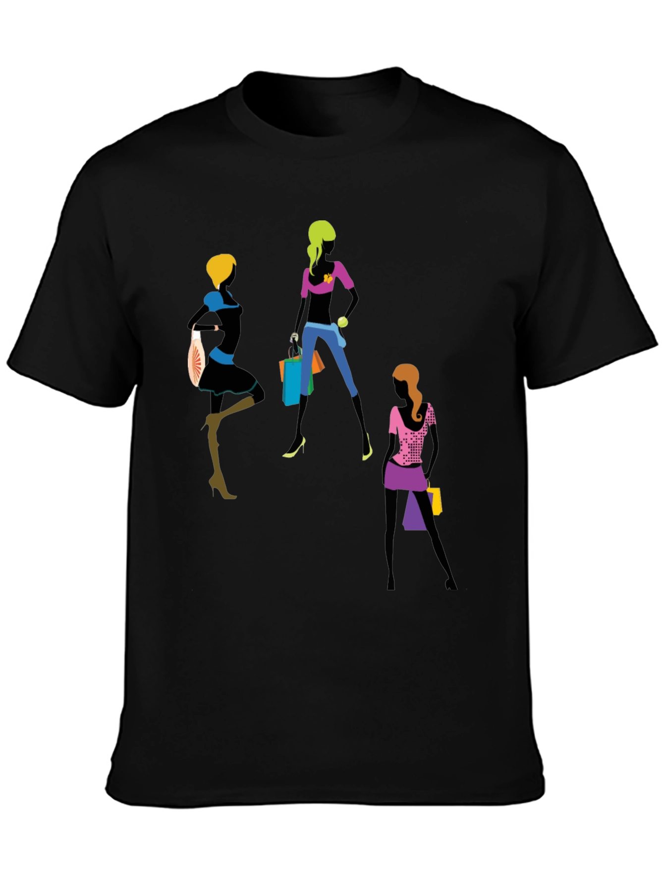 Trendy Women Shopping Graphic T-Shirt - Black