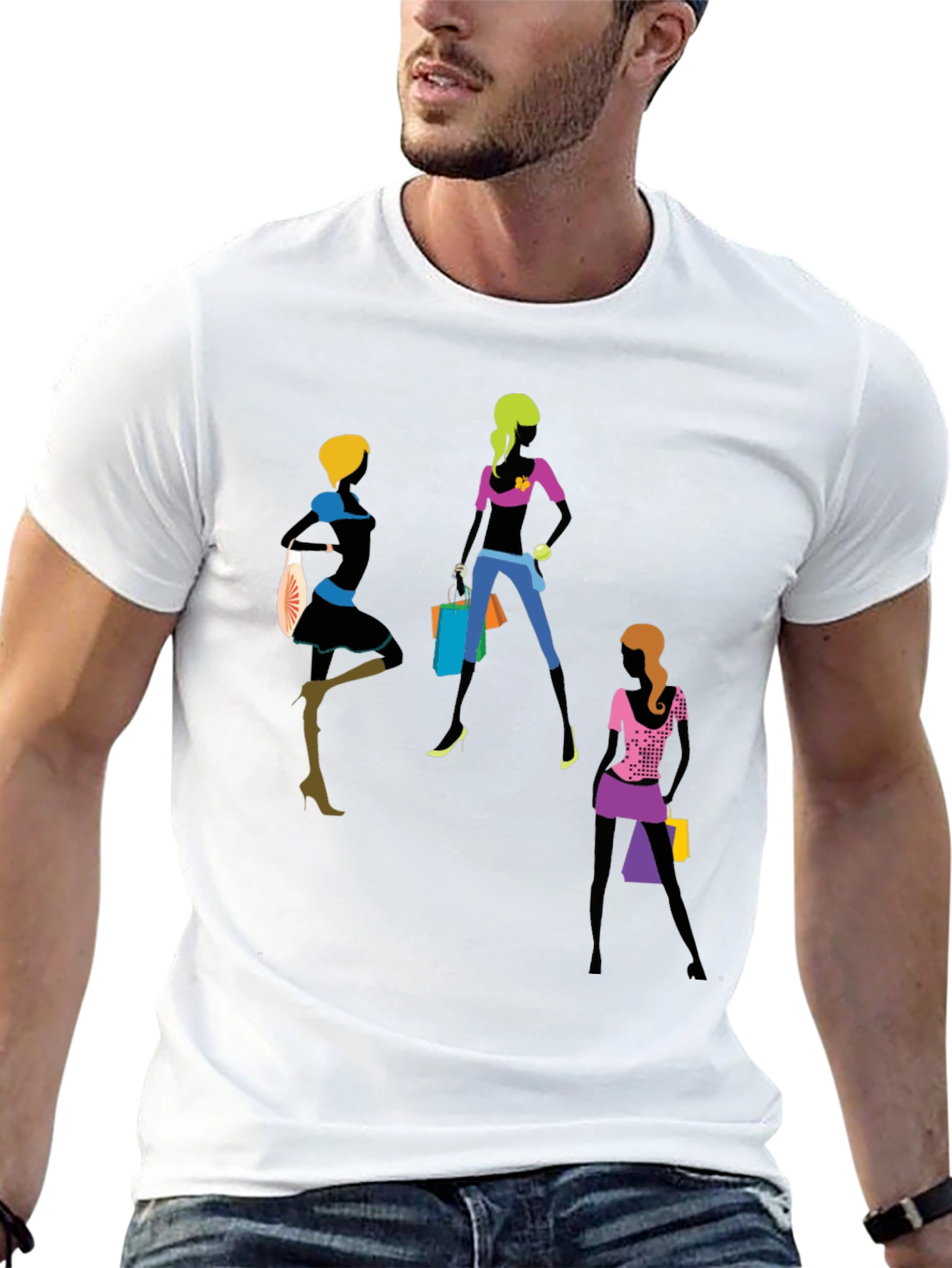 Trendy Women Shopping Graphic T-Shirt - Black