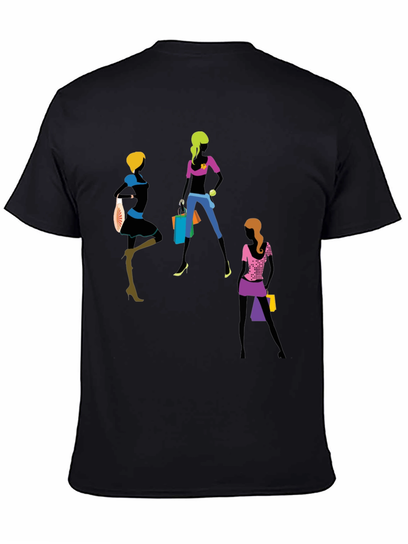 Trendy Women Shopping Graphic T-Shirt - Black