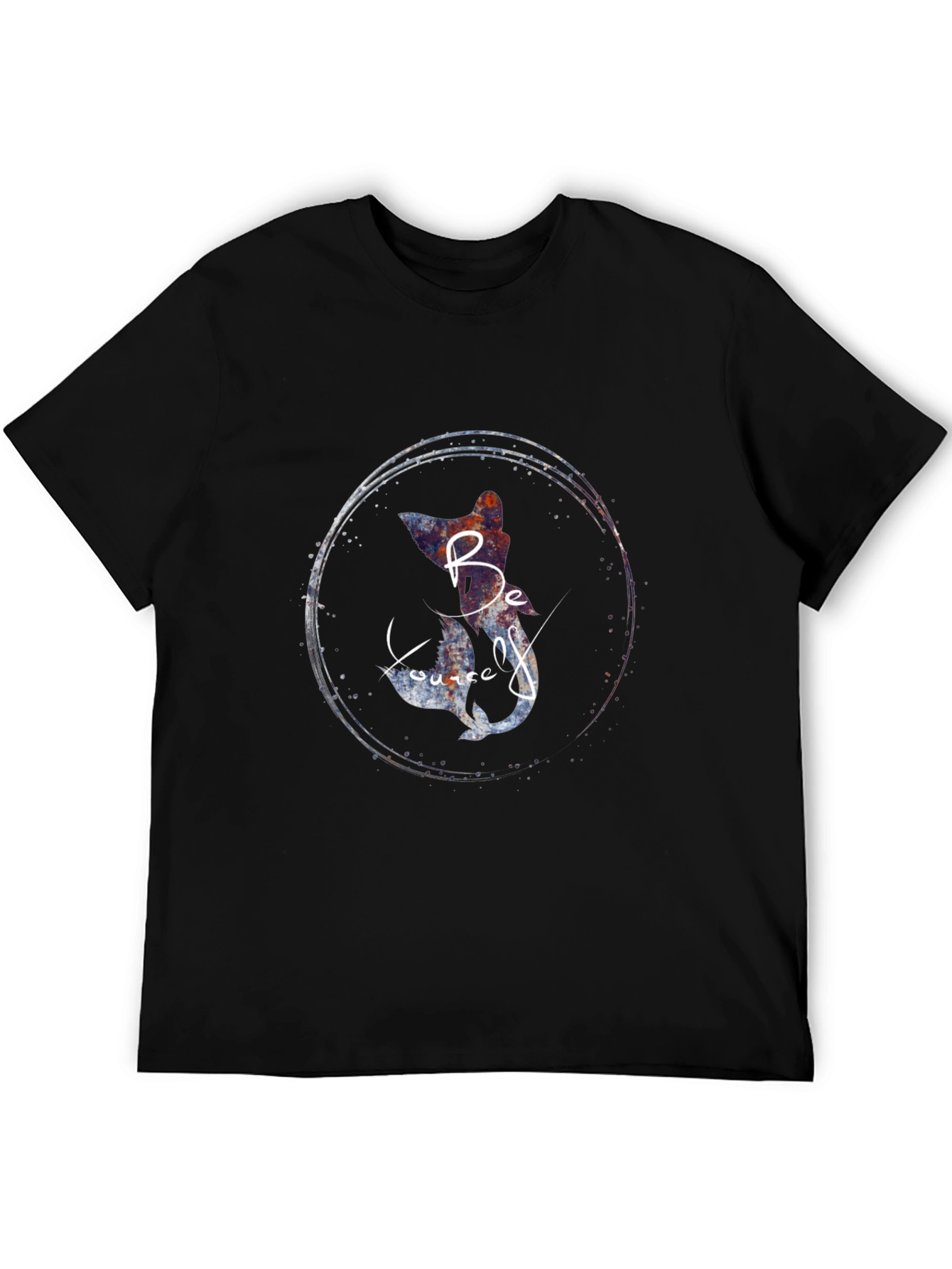 Be Yourself Cat Mermaid Graphic Black T-Shirt