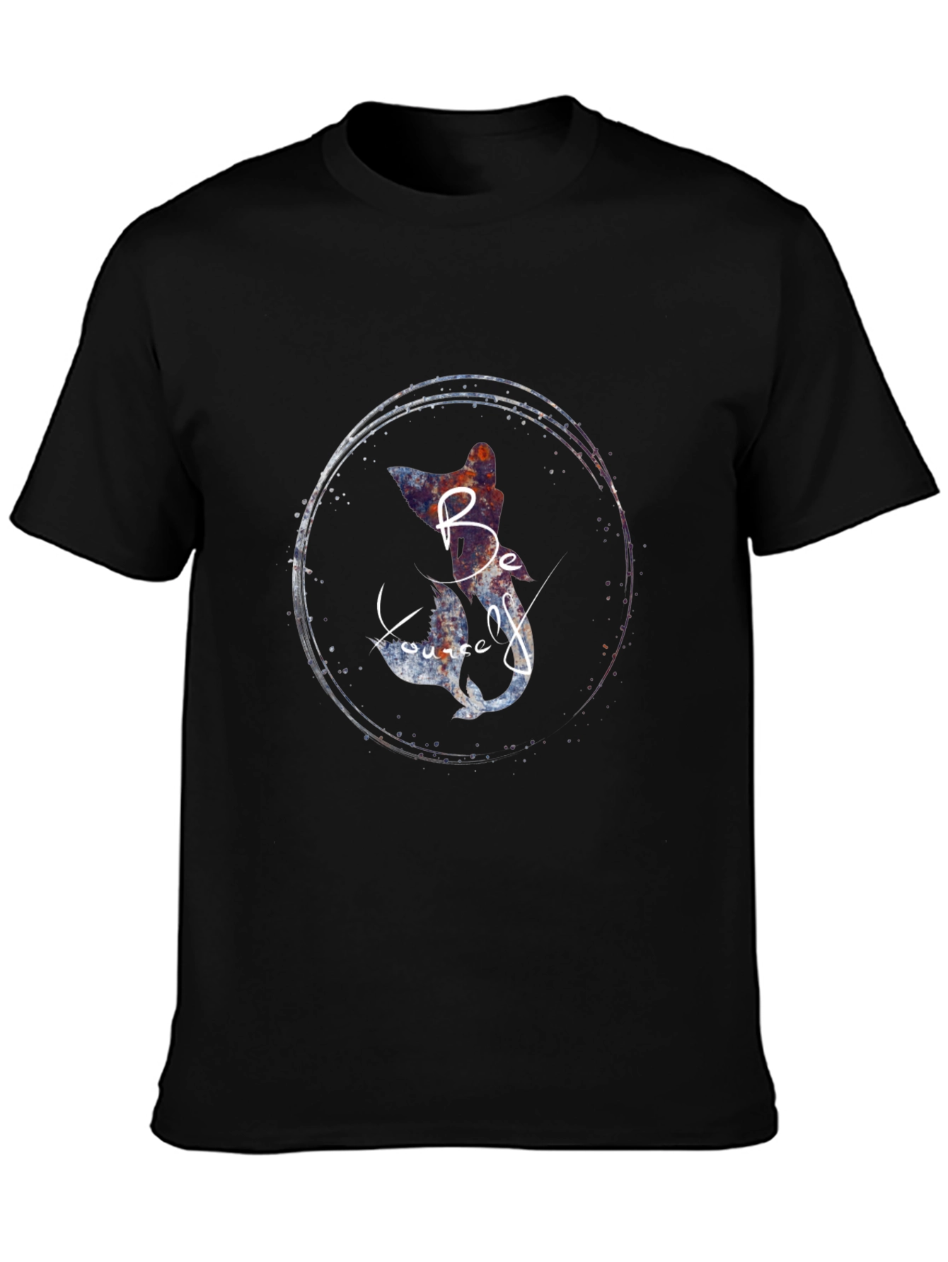 Be Yourself Cat Mermaid Graphic Black T-Shirt