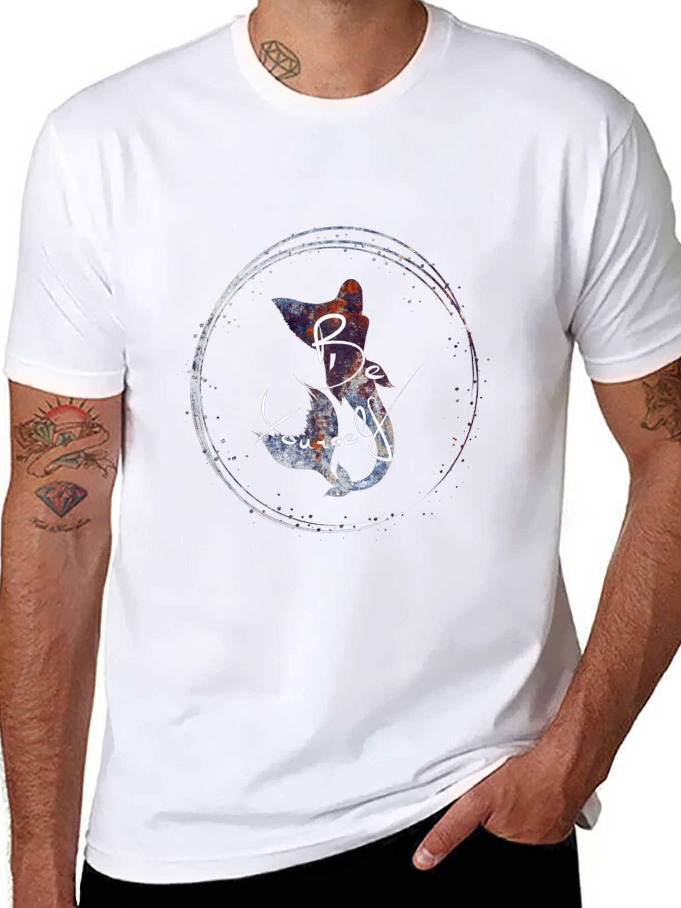 Be Yourself Cat Mermaid Graphic Black T-Shirt