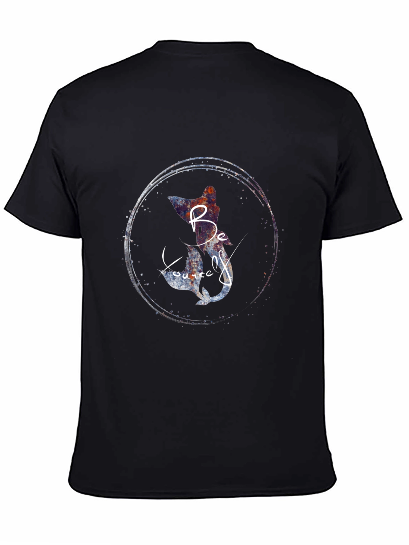 Be Yourself Cat Mermaid Graphic Black T-Shirt