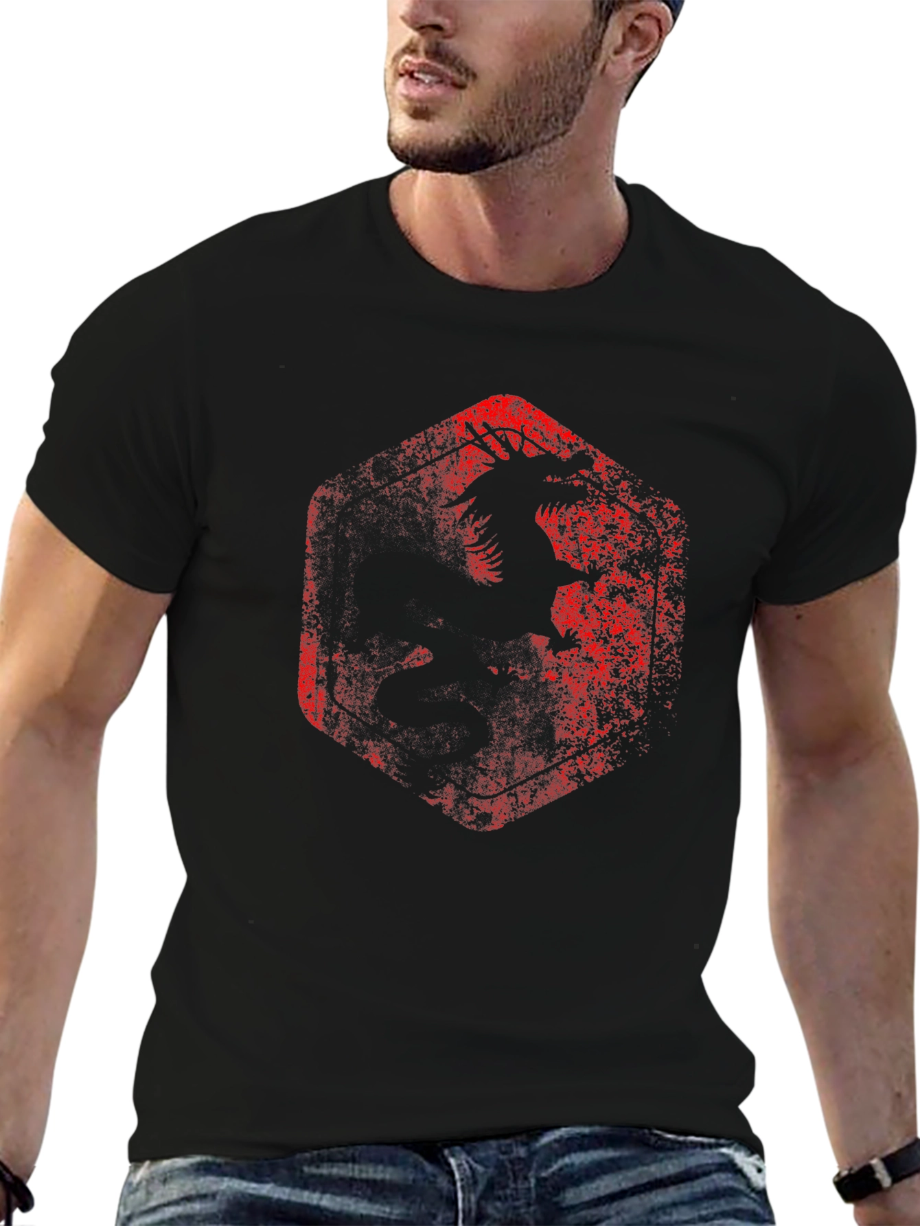 Grungy Dragon Graphic Tee - Black