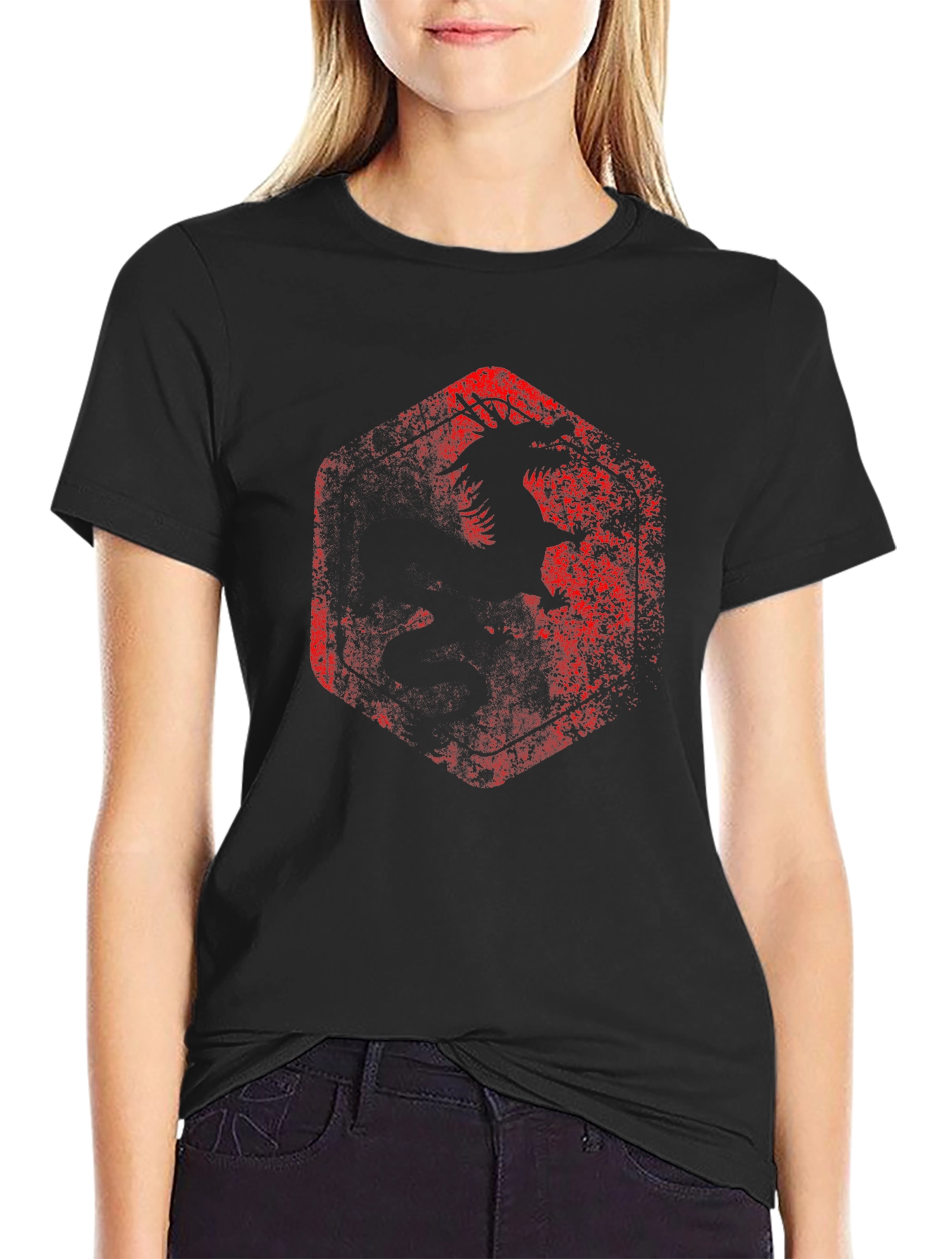 Grungy Dragon Graphic Tee - Black