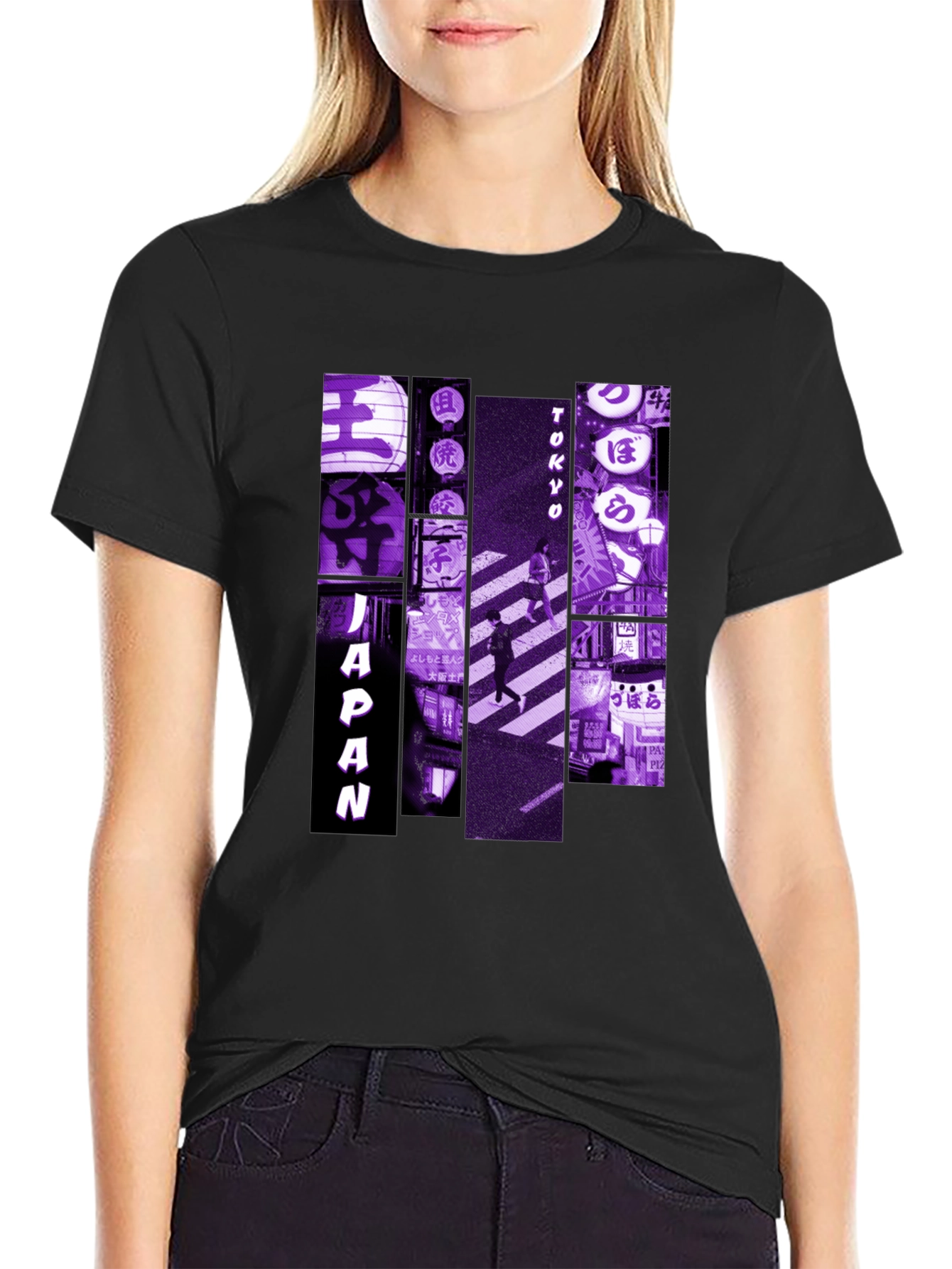 Japan Tokyo Nights Graphic Tee - Black