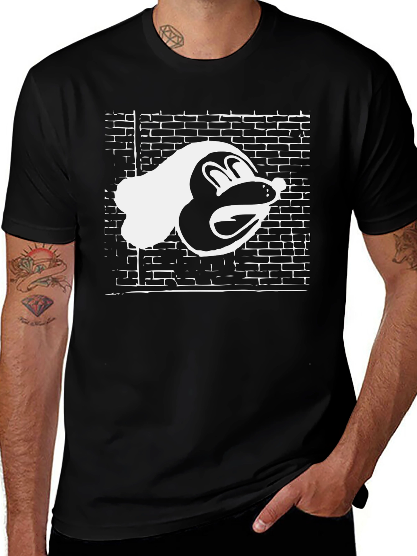 Retro Cartoon Character Tee - Black
