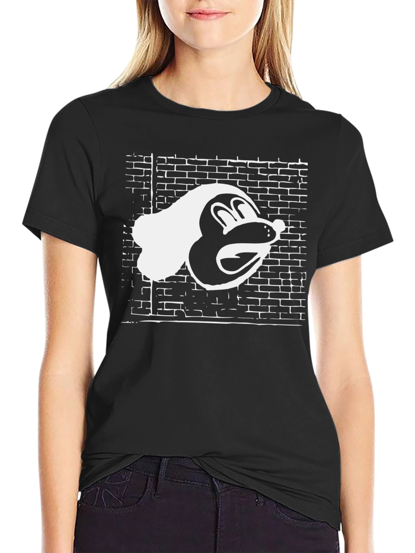 Retro Cartoon Character Tee - Black