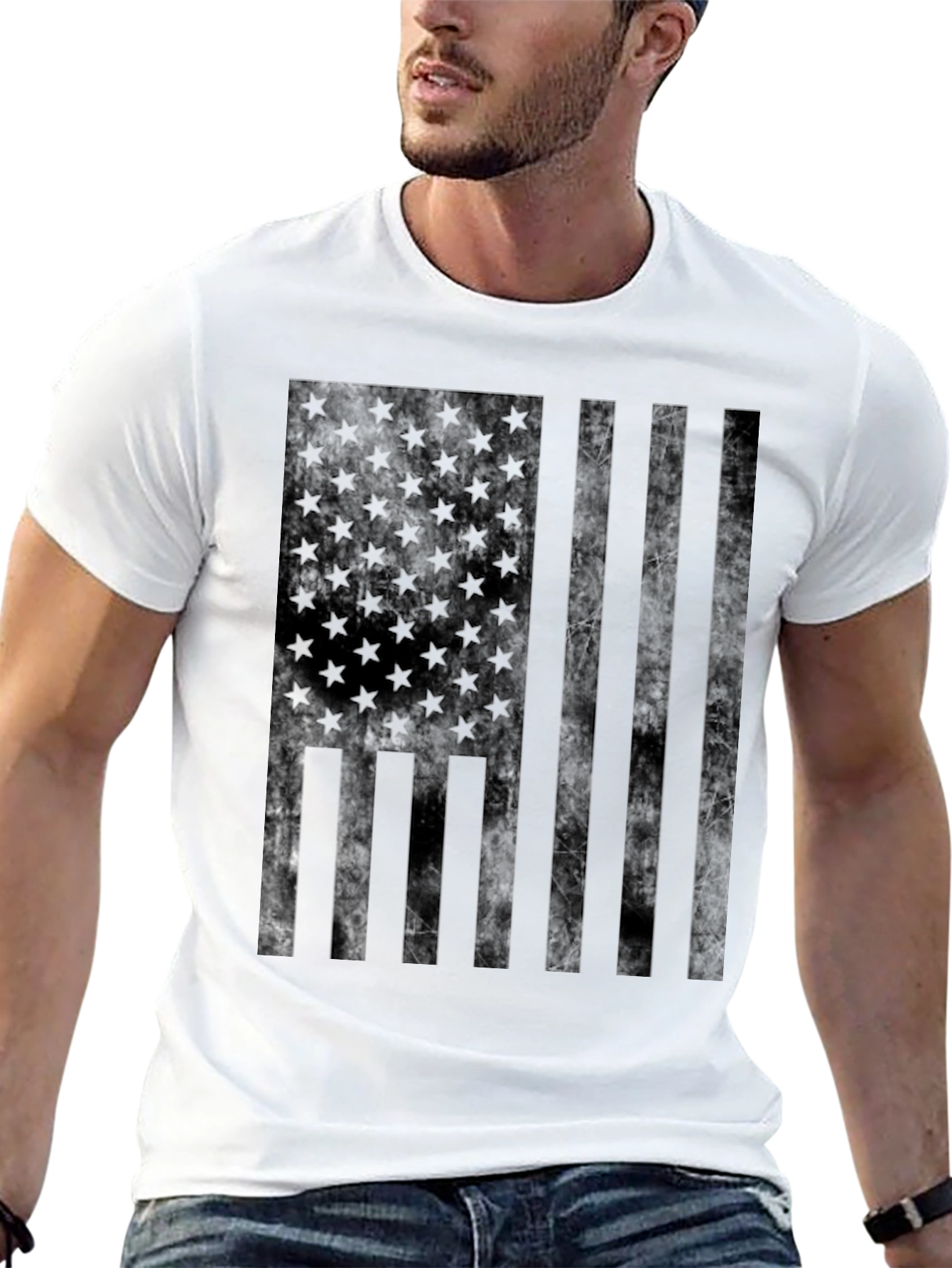 Blacked Out American Flag Graphic T-Shirt