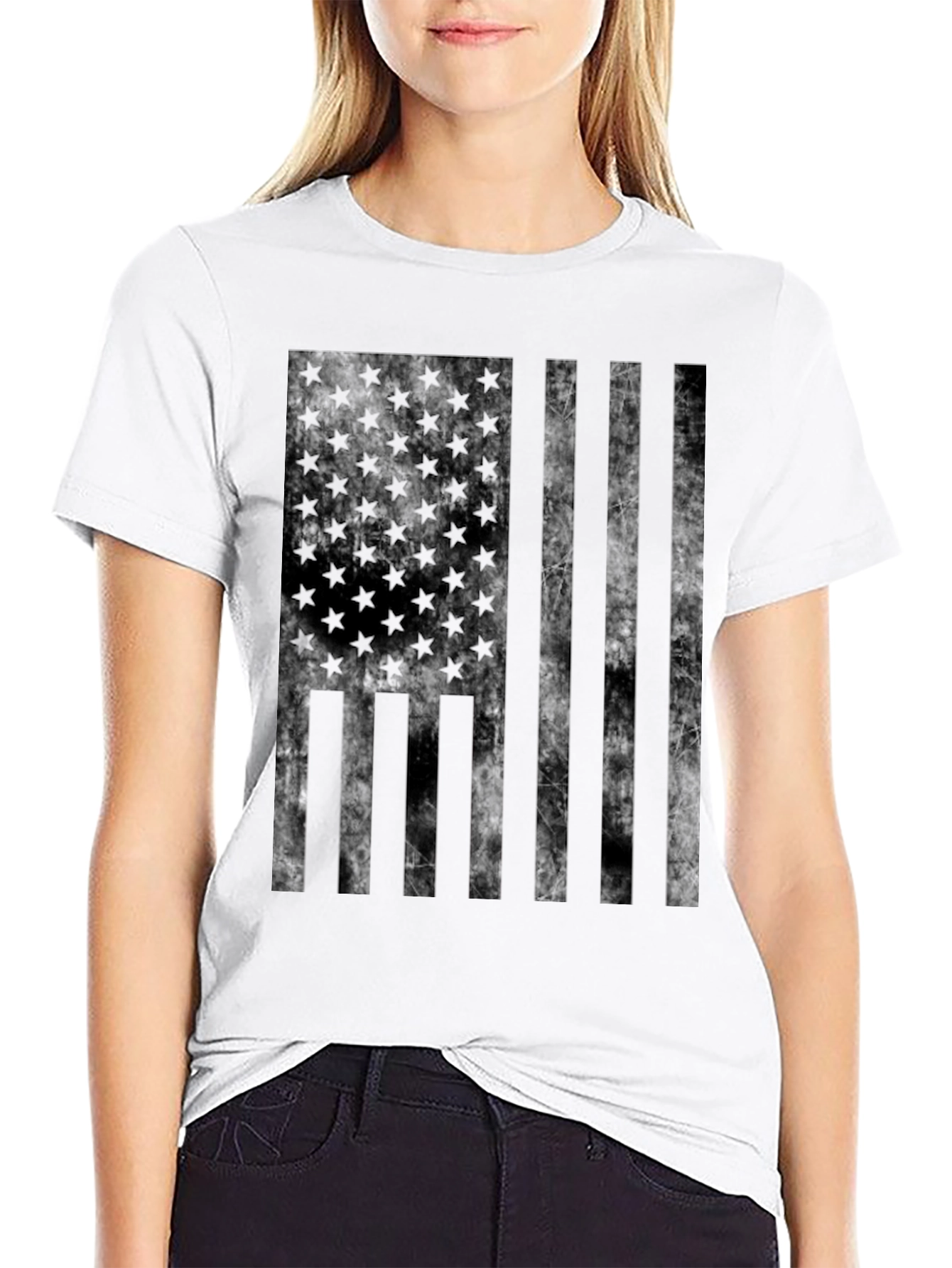 Blacked Out American Flag Graphic T-Shirt
