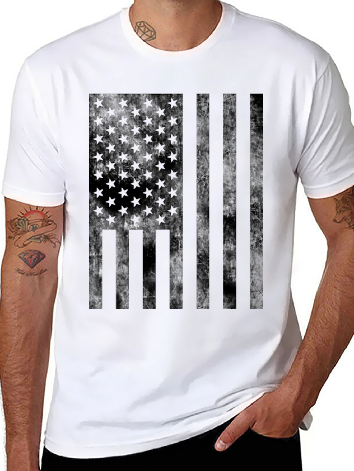 Blacked Out American Flag Graphic T-Shirt