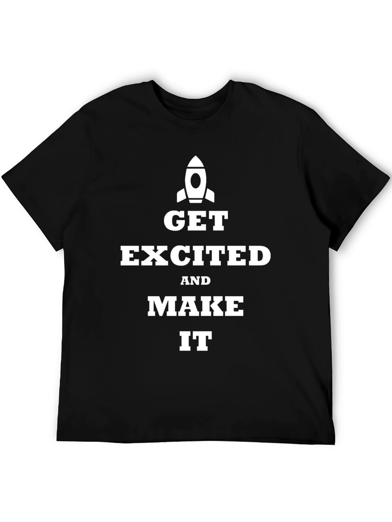Get Excited Rocket Graphic Tee - Inspiring Black T-Shirt