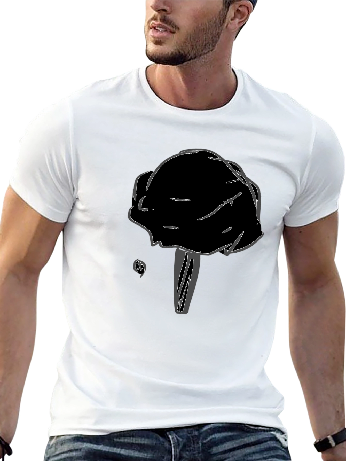 Black T-Shirt with Unique Mushroom Design