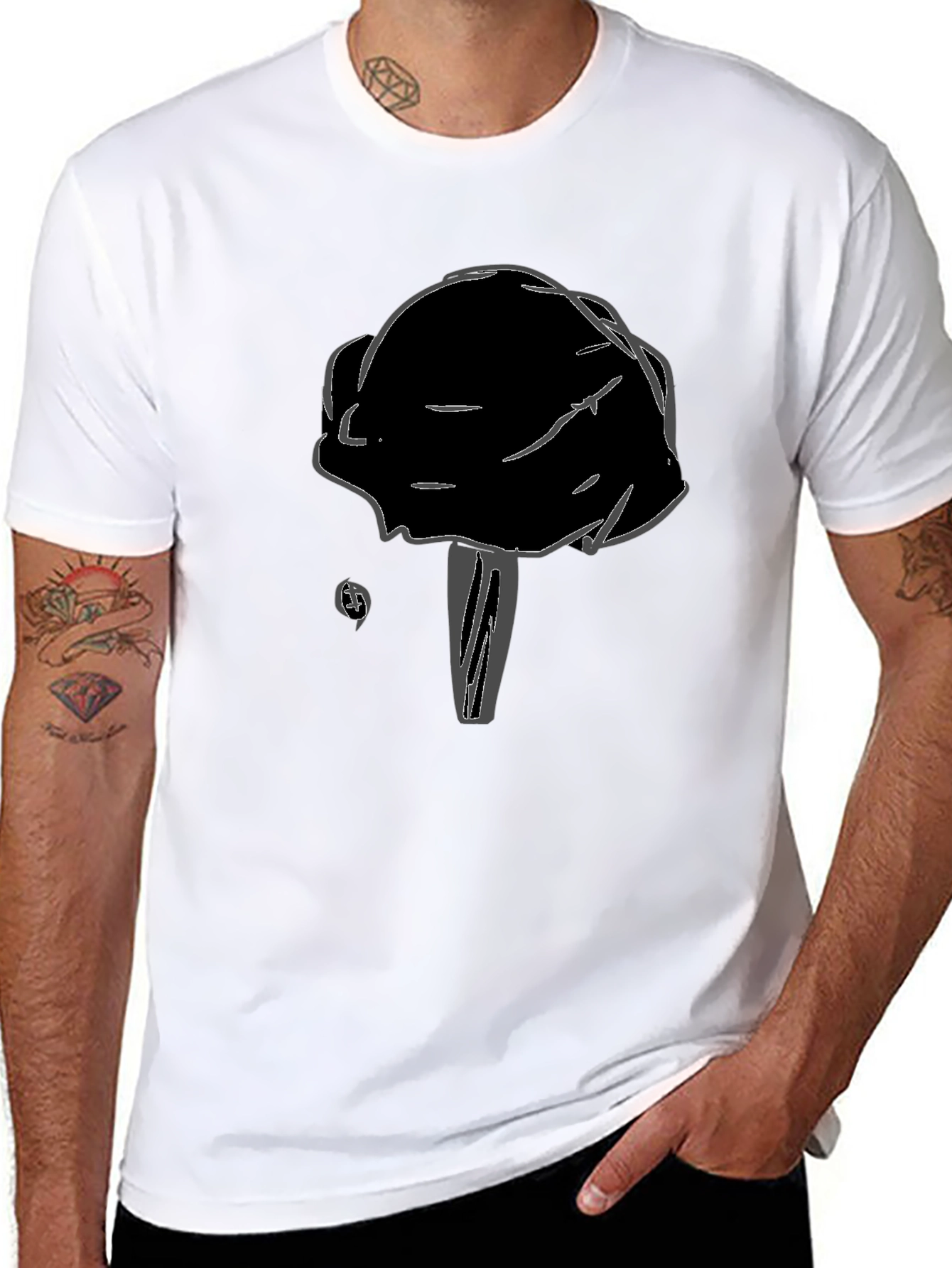 Black T-Shirt with Unique Mushroom Design